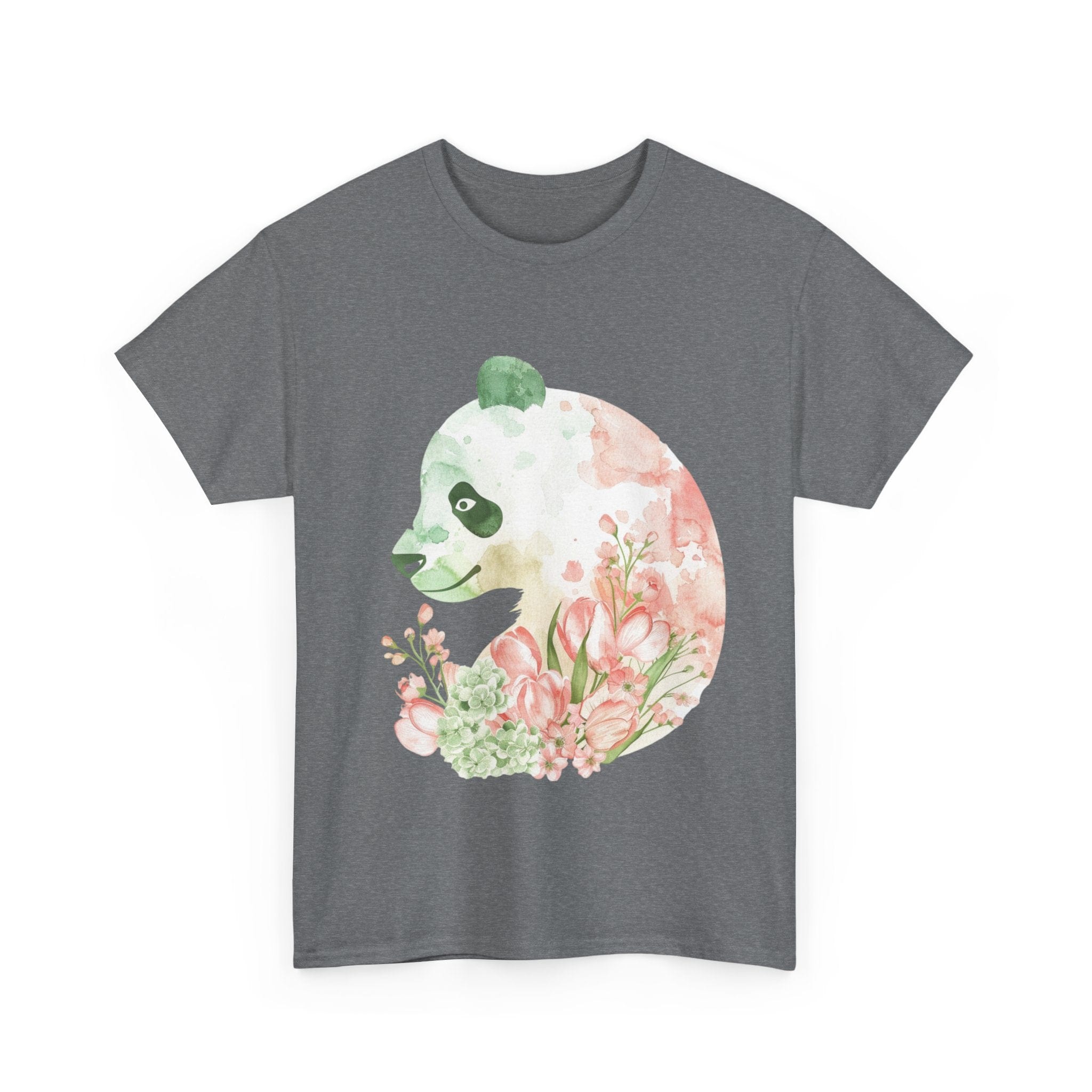 Printify T-Shirt Floral Panda Silhouette Unisex Heavy Cotton Tee