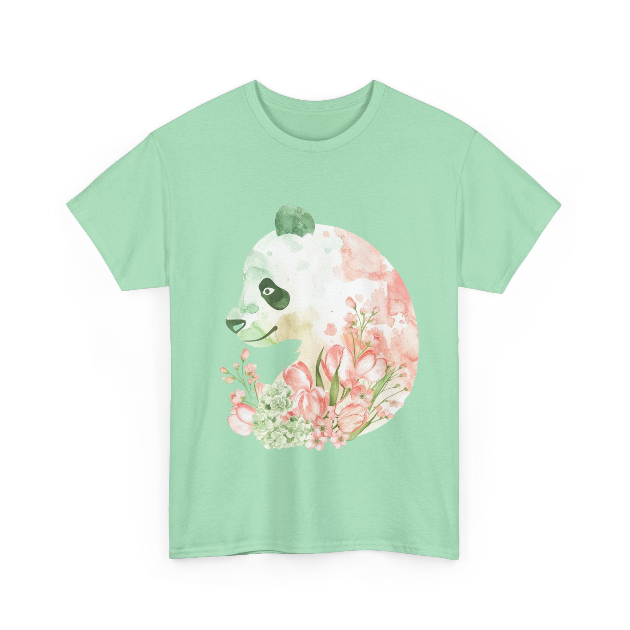 Printify T-Shirt Floral Panda Silhouette Unisex Heavy Cotton Tee