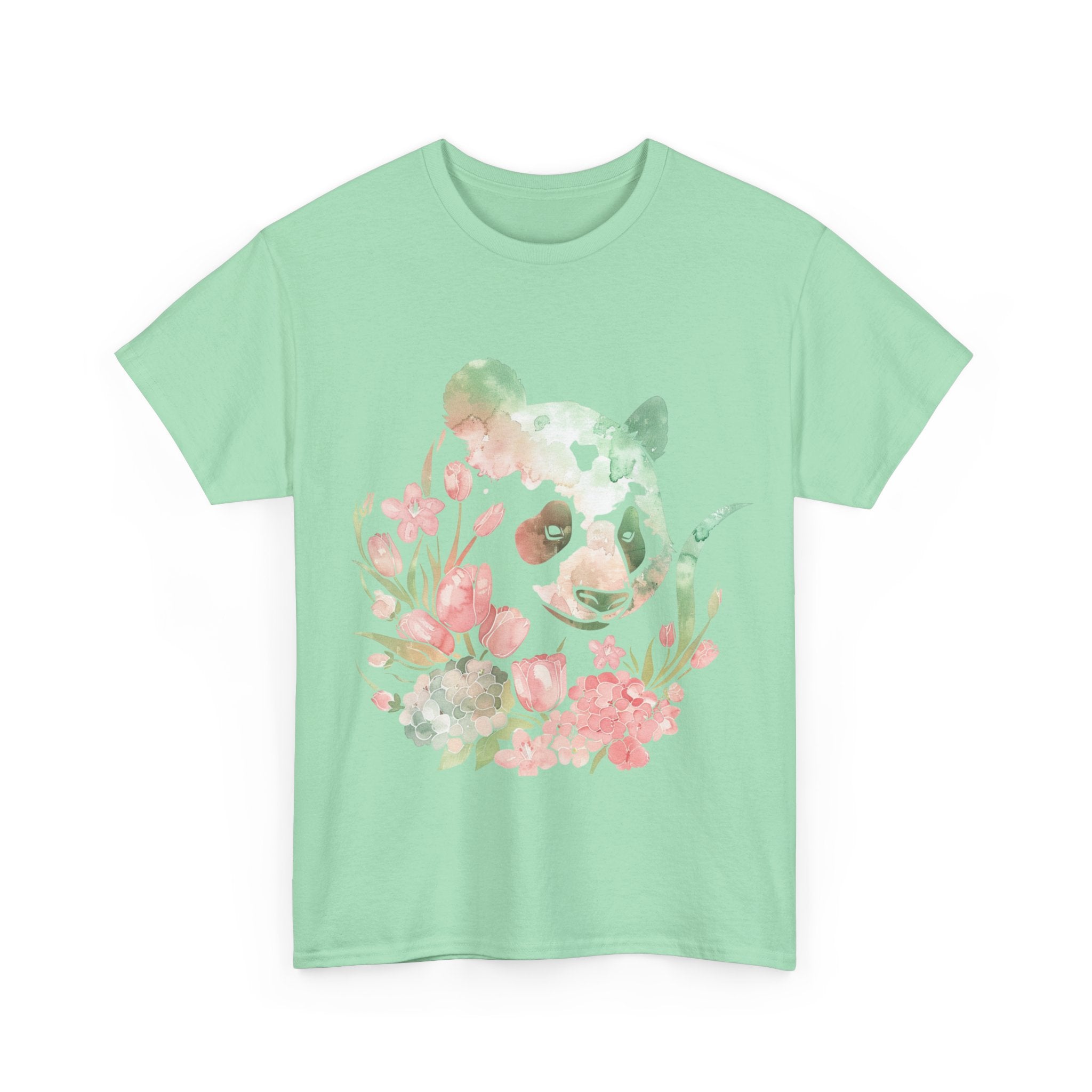 Printify T-Shirt Floral Panda Unisex Heavy Cotton Tee