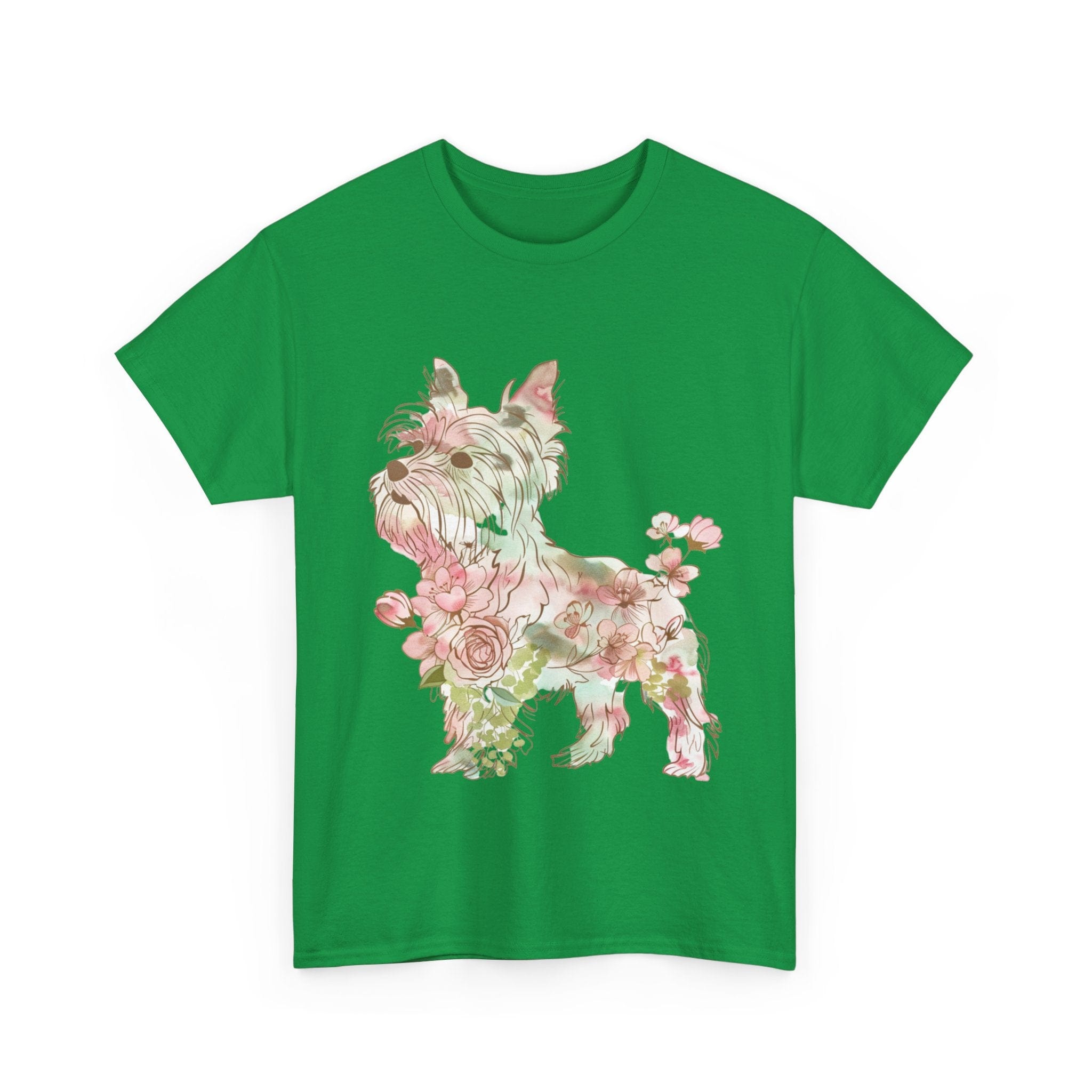 Printify T-Shirt Floral Yorkshire Terrier Unisex Cotton Tee