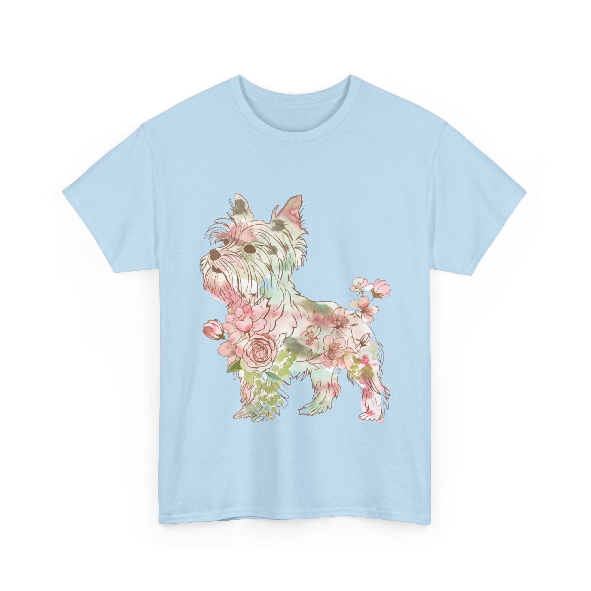 Printify T-Shirt Floral Yorkshire Terrier Unisex Cotton Tee