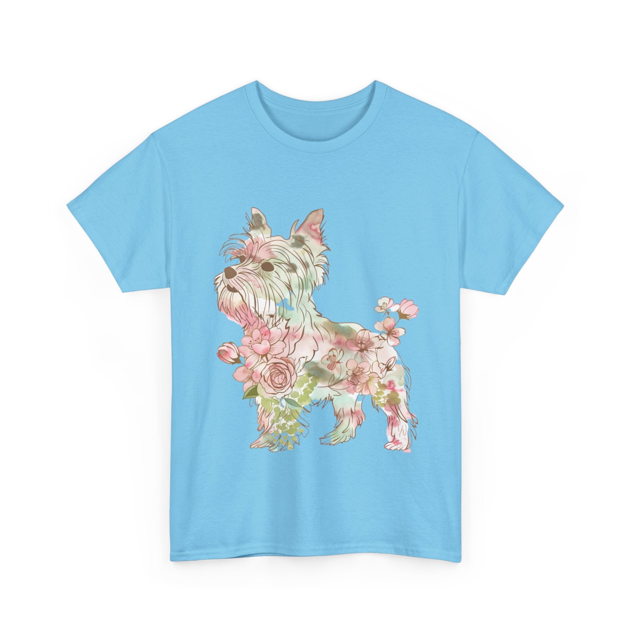 Printify T-Shirt Floral Yorkshire Terrier Unisex Cotton Tee