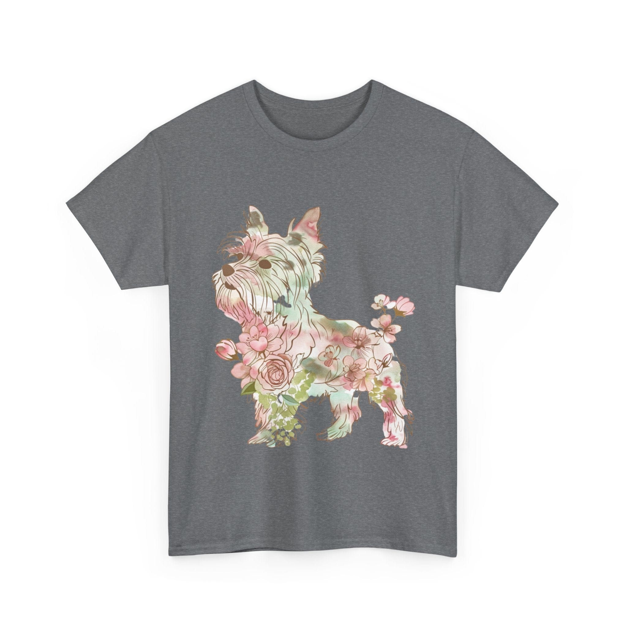 Printify T-Shirt Floral Yorkshire Terrier Unisex Cotton Tee