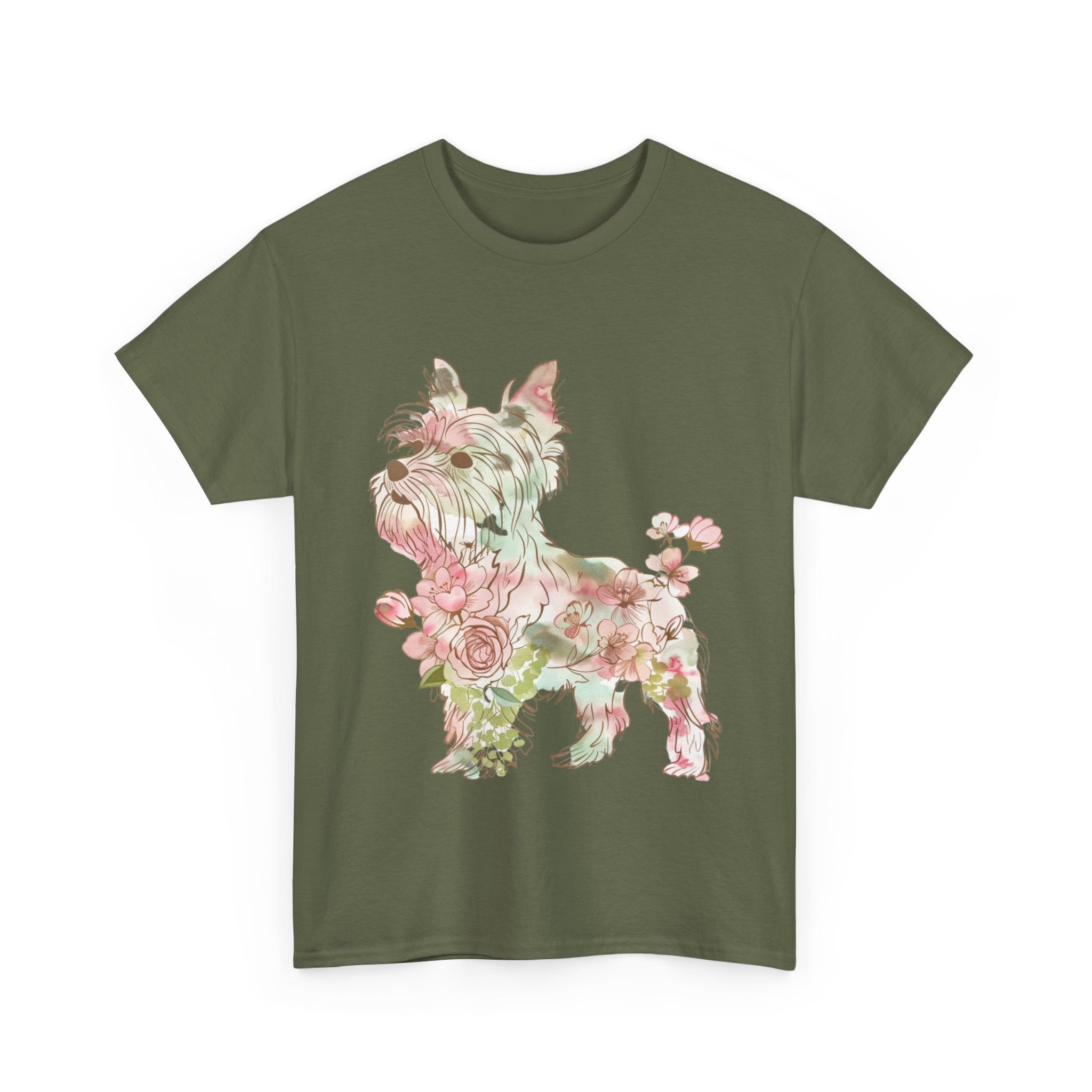 Printify T-Shirt Floral Yorkshire Terrier Unisex Cotton Tee