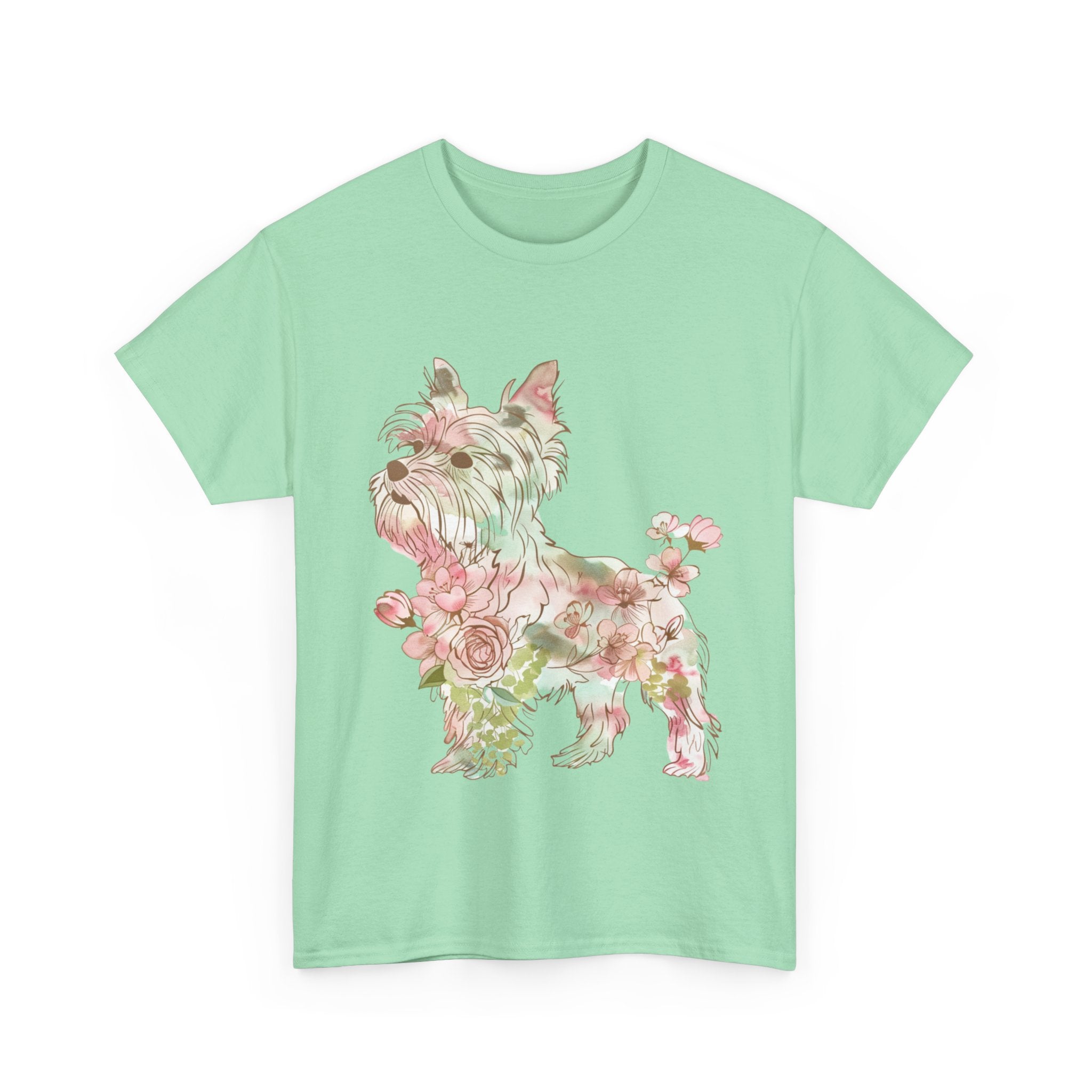 Printify T-Shirt Floral Yorkshire Terrier Unisex Cotton Tee