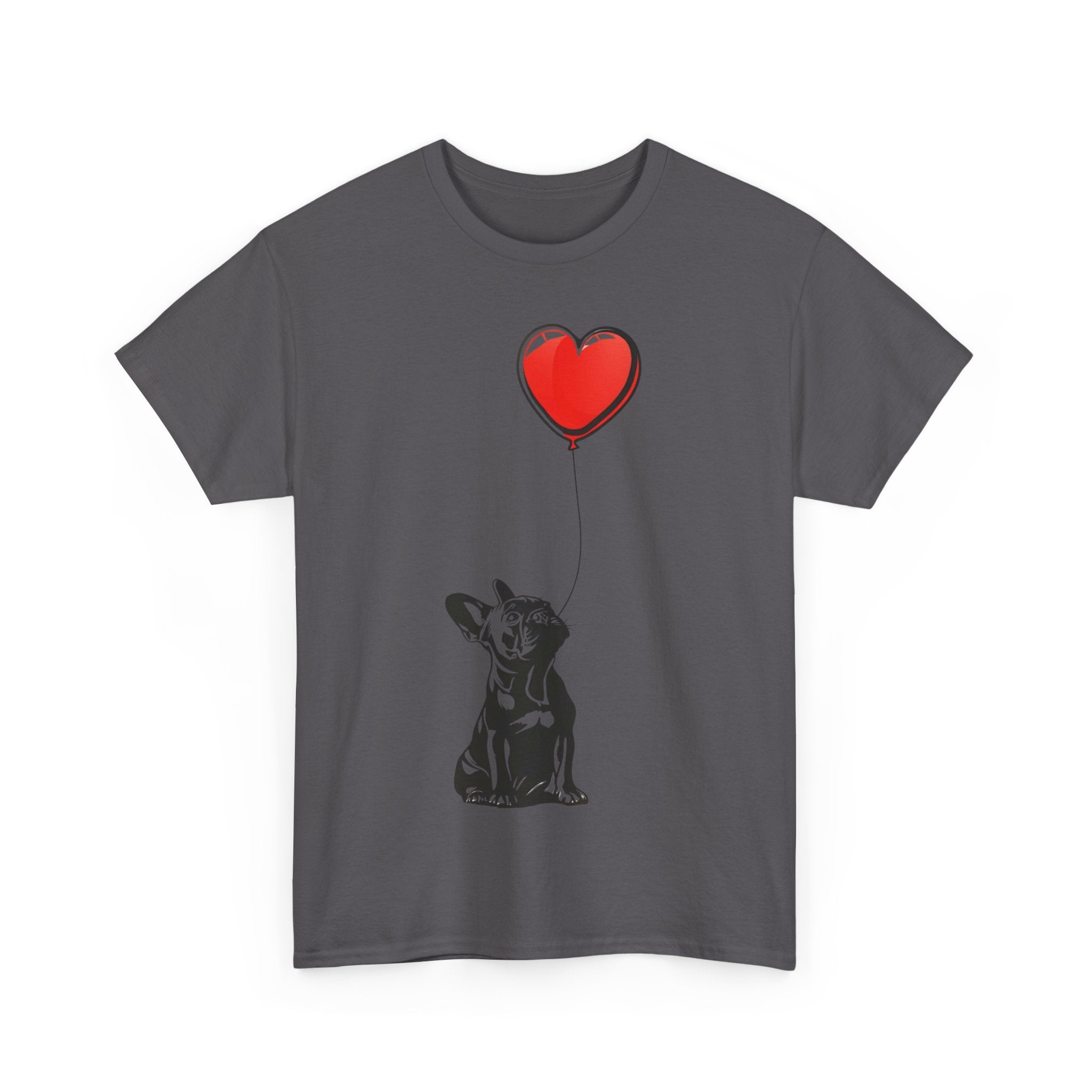 Printify T-Shirt French Bulldog Love Balloon Tee – Sweet Dog Lover's Apparel with Heart Balloon Graphic