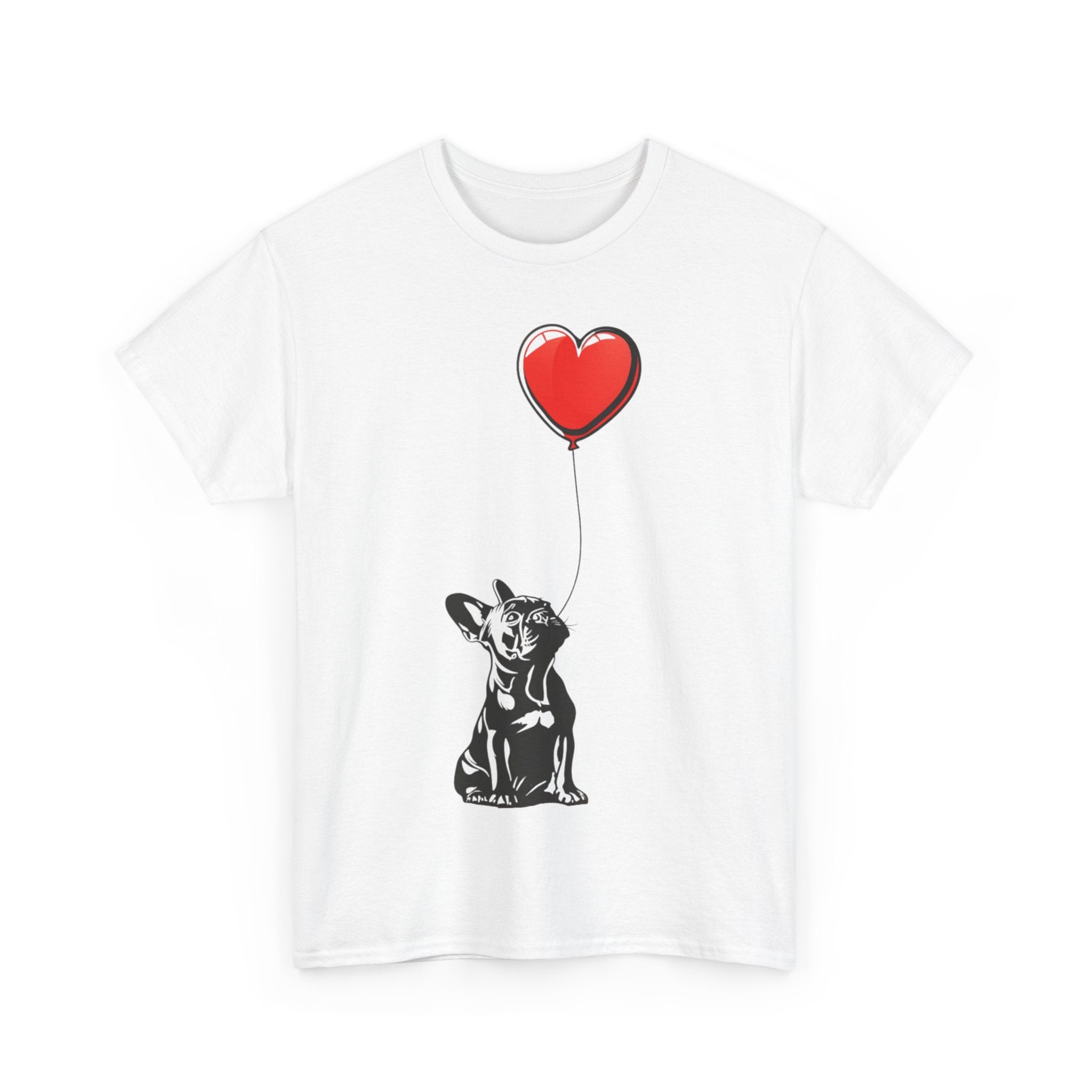 Printify T-Shirt French Bulldog Love Balloon Tee – Sweet Dog Lover's Apparel with Heart Balloon Graphic