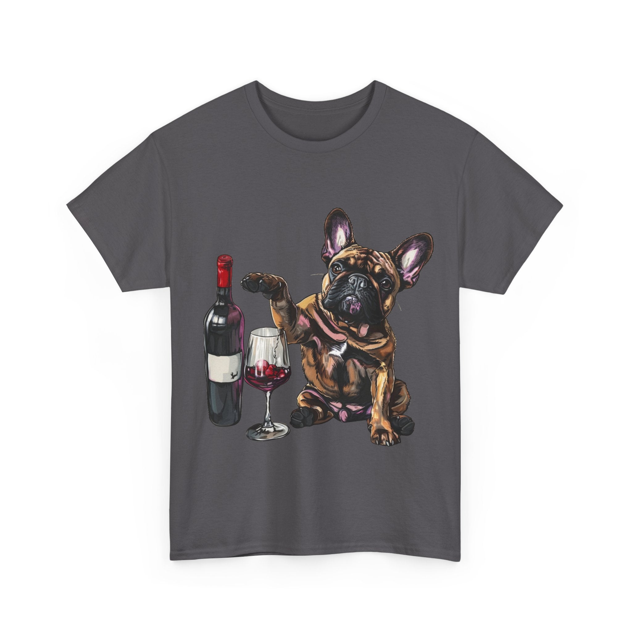 Printify T-Shirt French Bulldog Wine Lover Unisex Cotton Tee