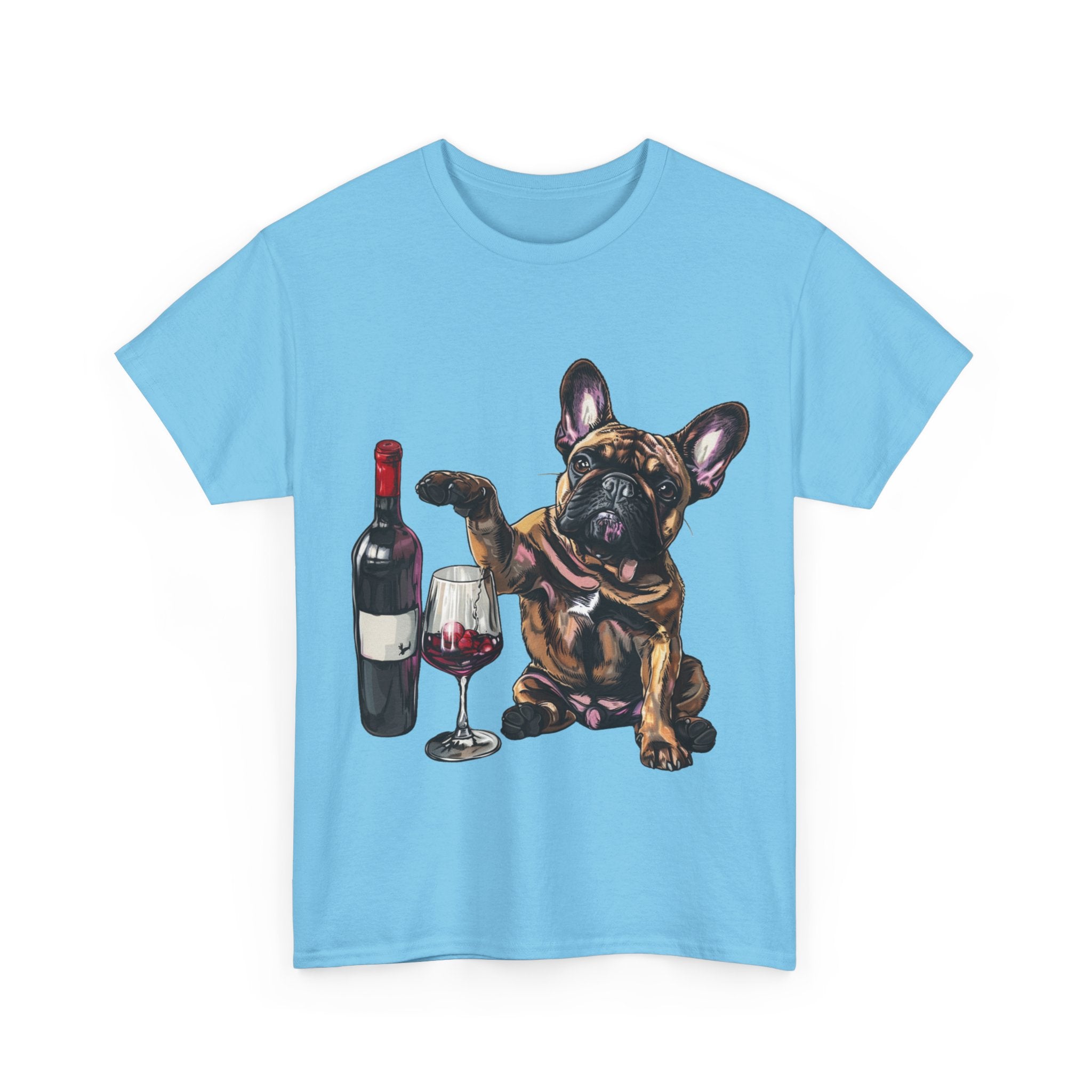 Printify T-Shirt French Bulldog Wine Lover Unisex Cotton Tee