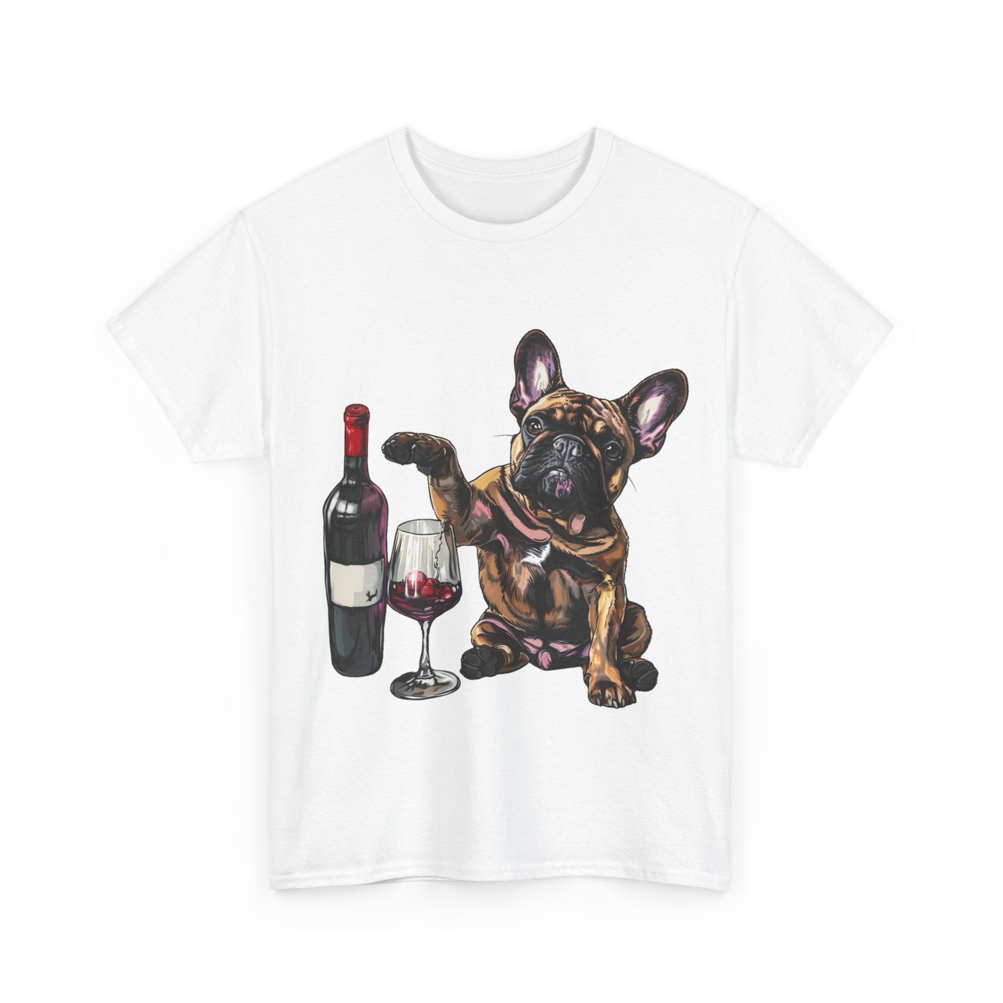 Printify T-Shirt French Bulldog Wine Lover Unisex Cotton Tee