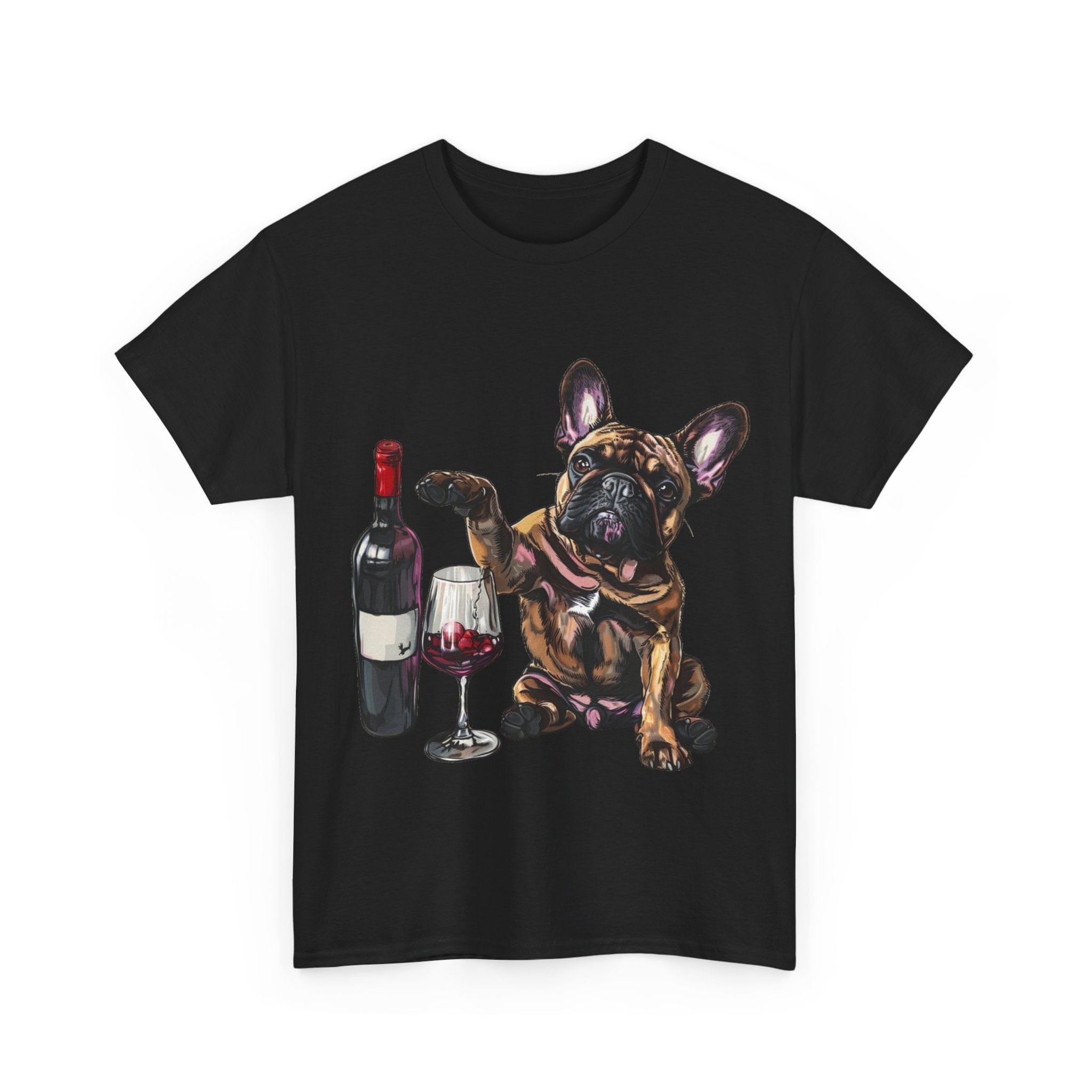 Printify T-Shirt French Bulldog Wine Lover Unisex Cotton Tee