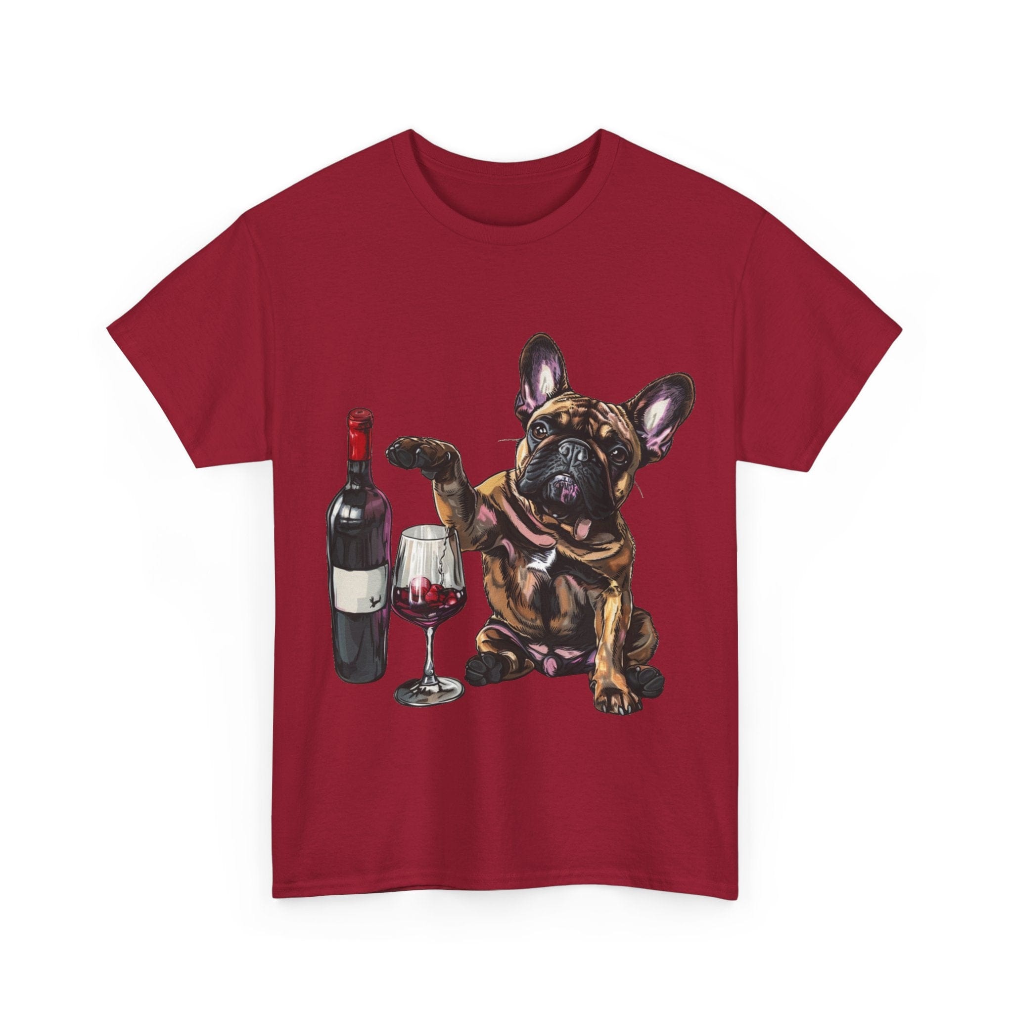 Printify T-Shirt French Bulldog Wine Lover Unisex Cotton Tee