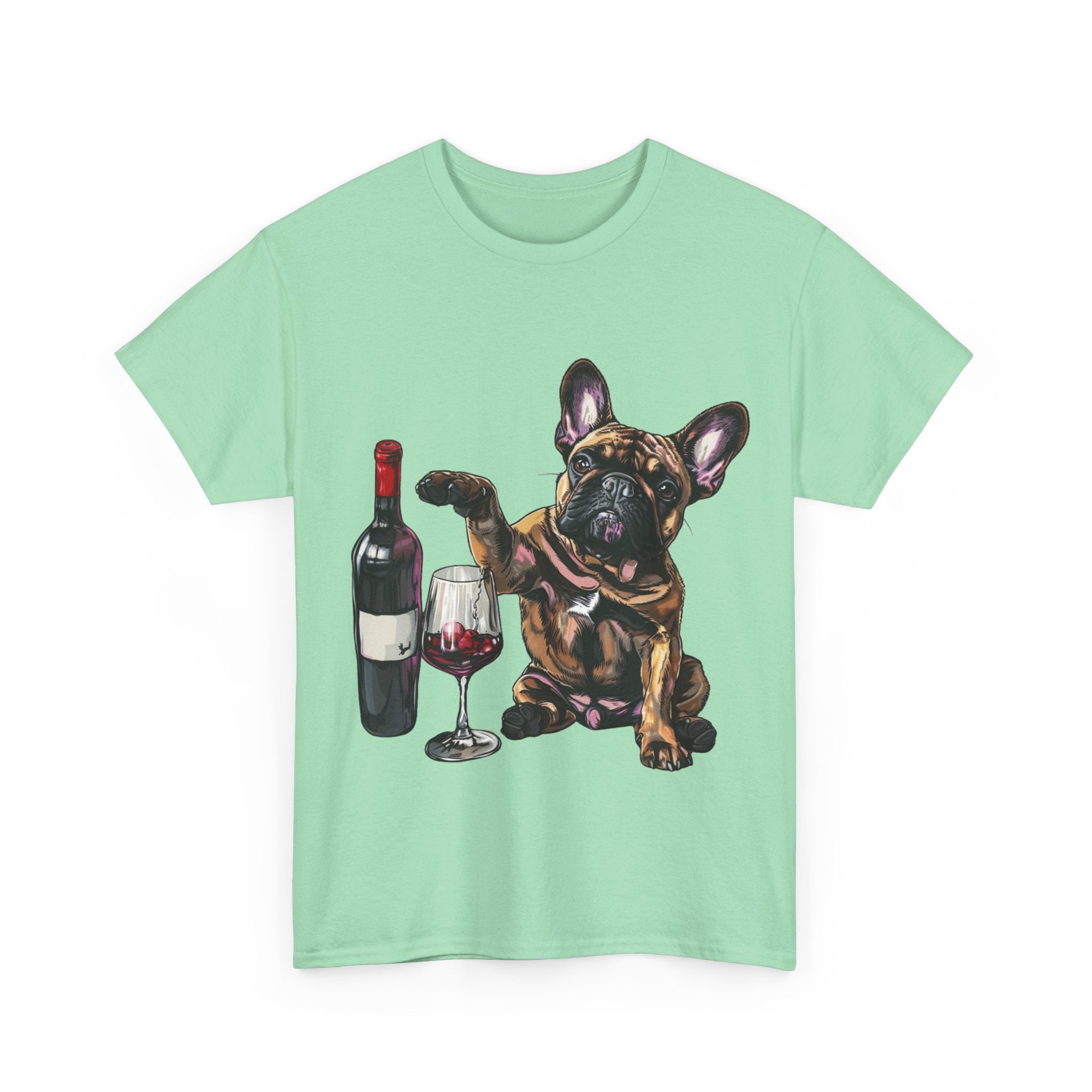 Printify T-Shirt French Bulldog Wine Lover Unisex Cotton Tee