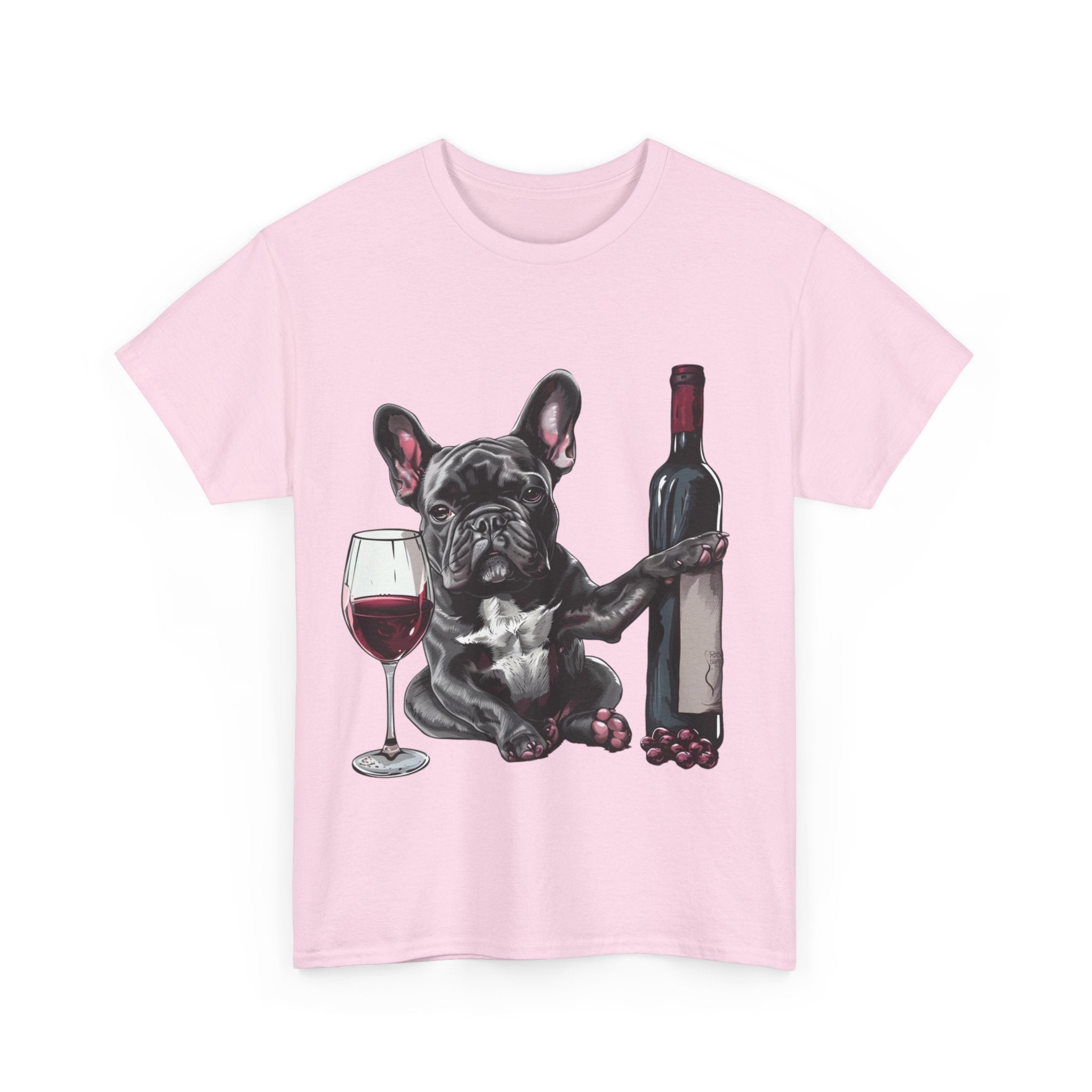 Printify T-Shirt French Bulldog with Wine and Raspberries – Unisex Graphic Tee