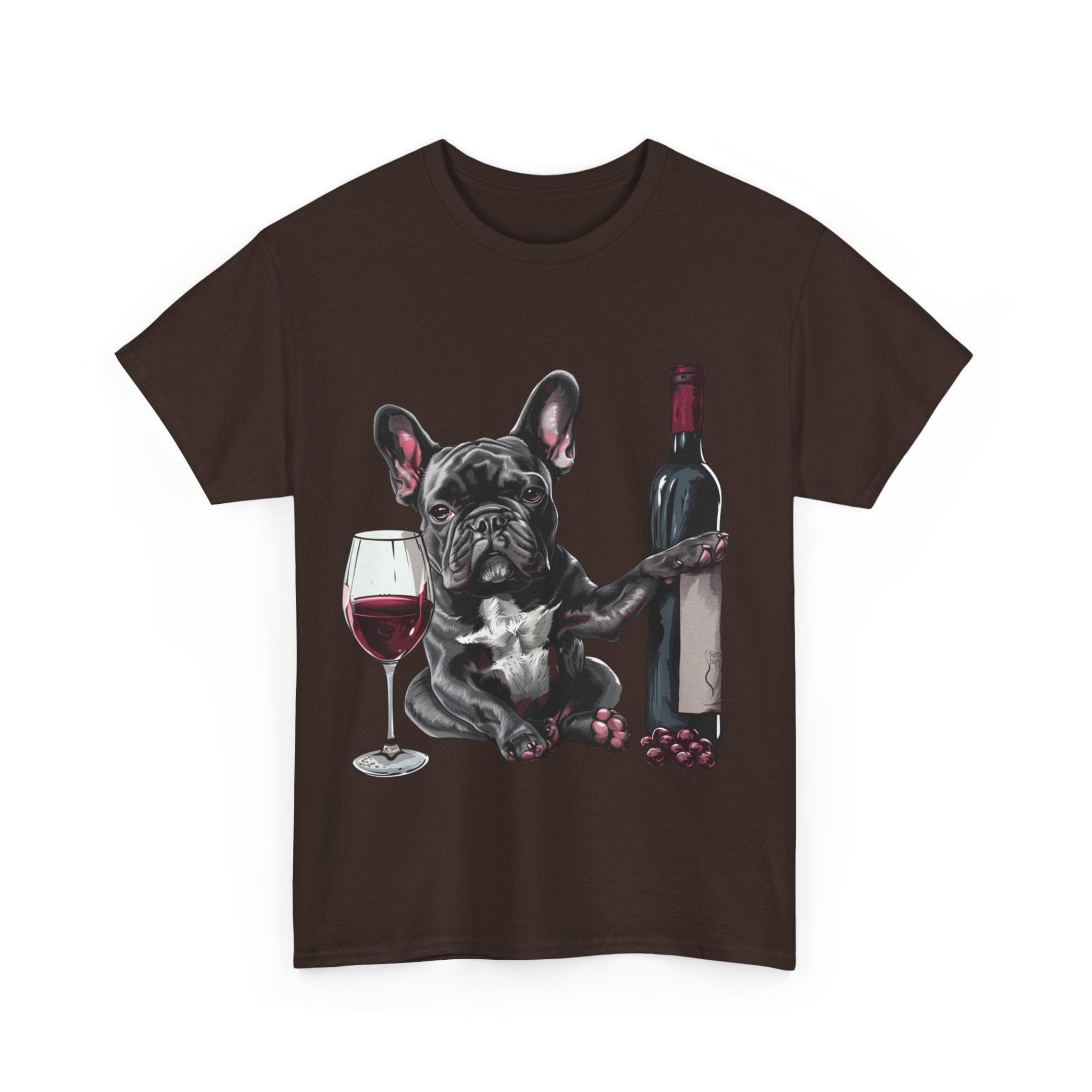 Printify T-Shirt French Bulldog with Wine and Raspberries – Unisex Graphic Tee