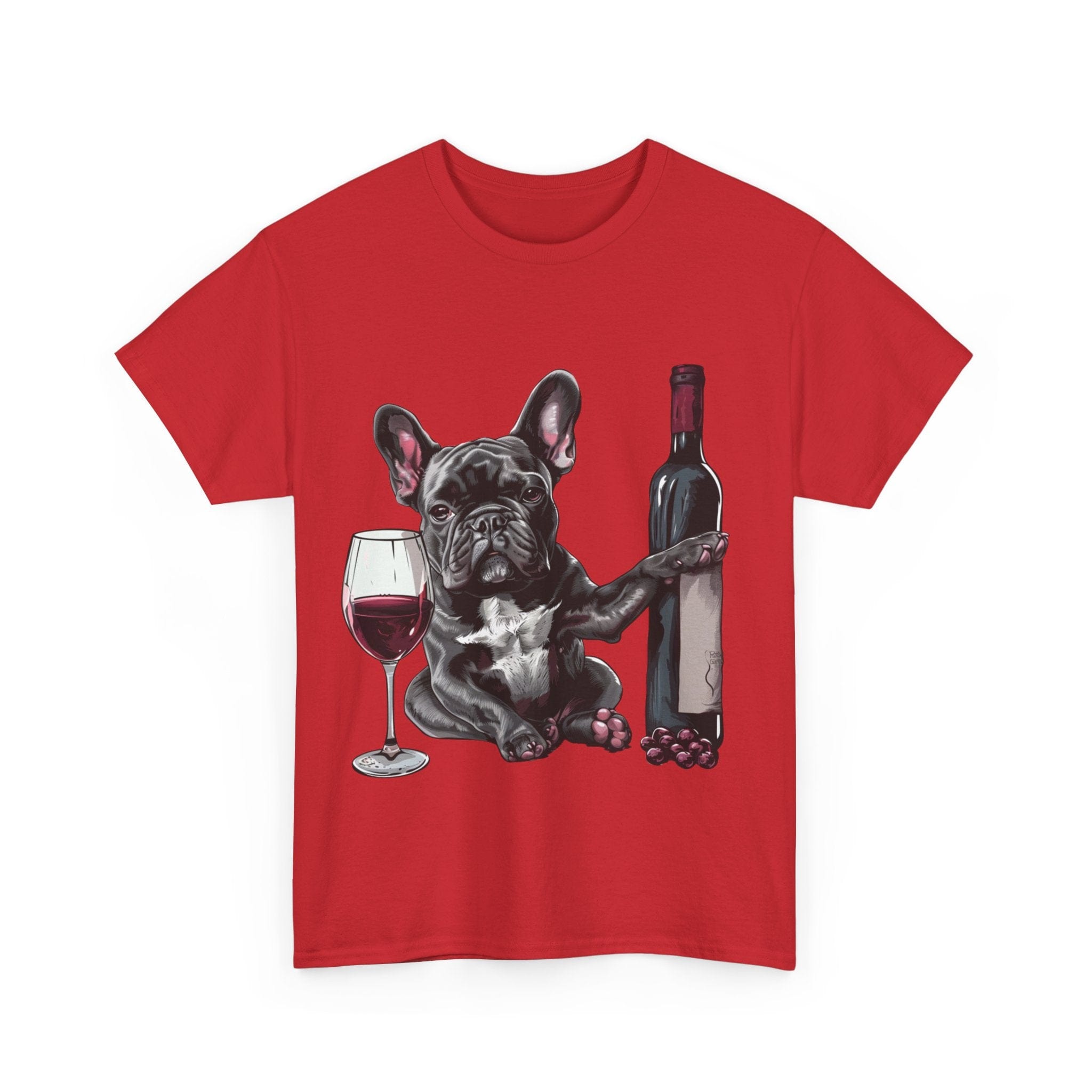 Printify T-Shirt French Bulldog with Wine and Raspberries – Unisex Graphic Tee