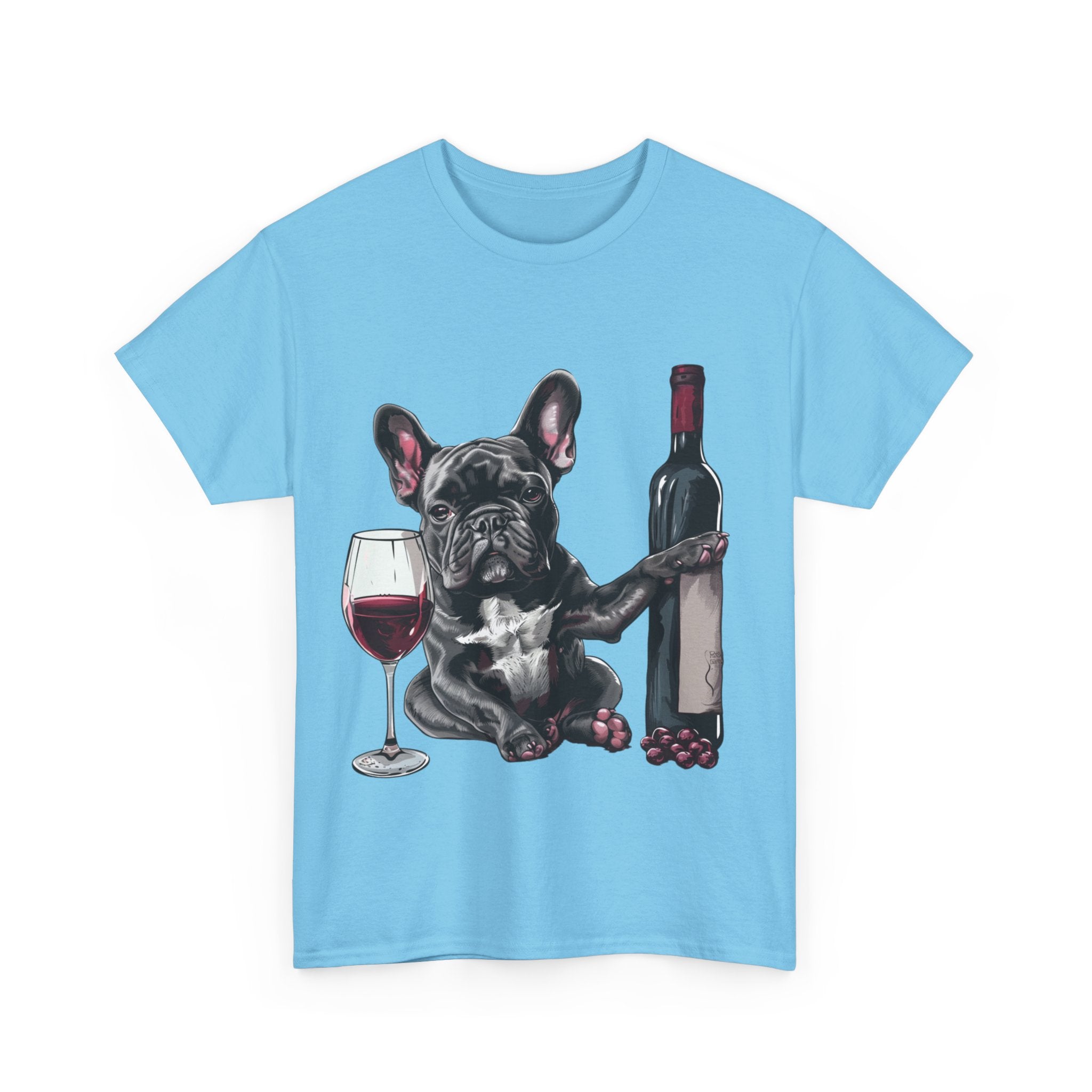 Printify T-Shirt French Bulldog with Wine and Raspberries – Unisex Graphic Tee