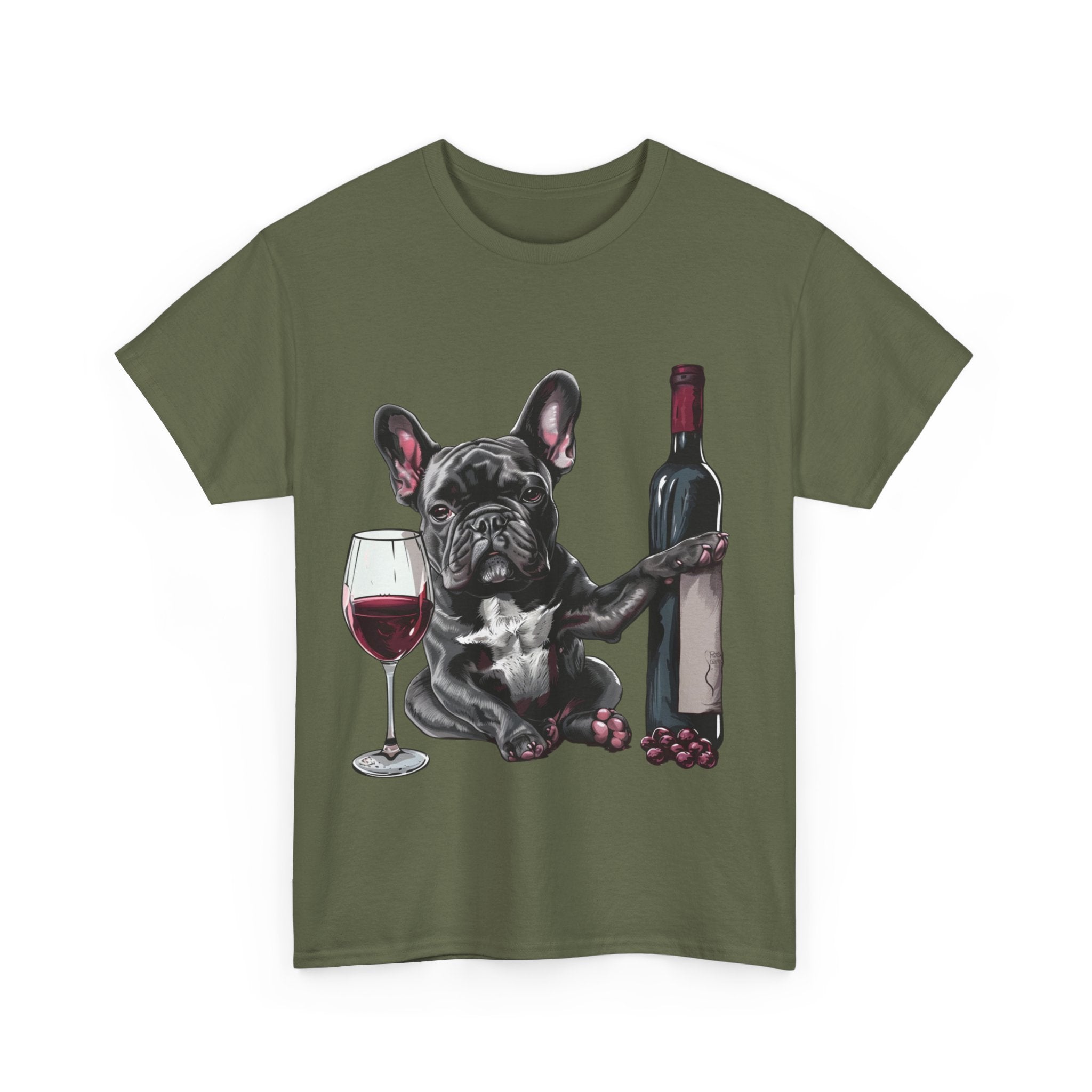 Printify T-Shirt French Bulldog with Wine and Raspberries – Unisex Graphic Tee