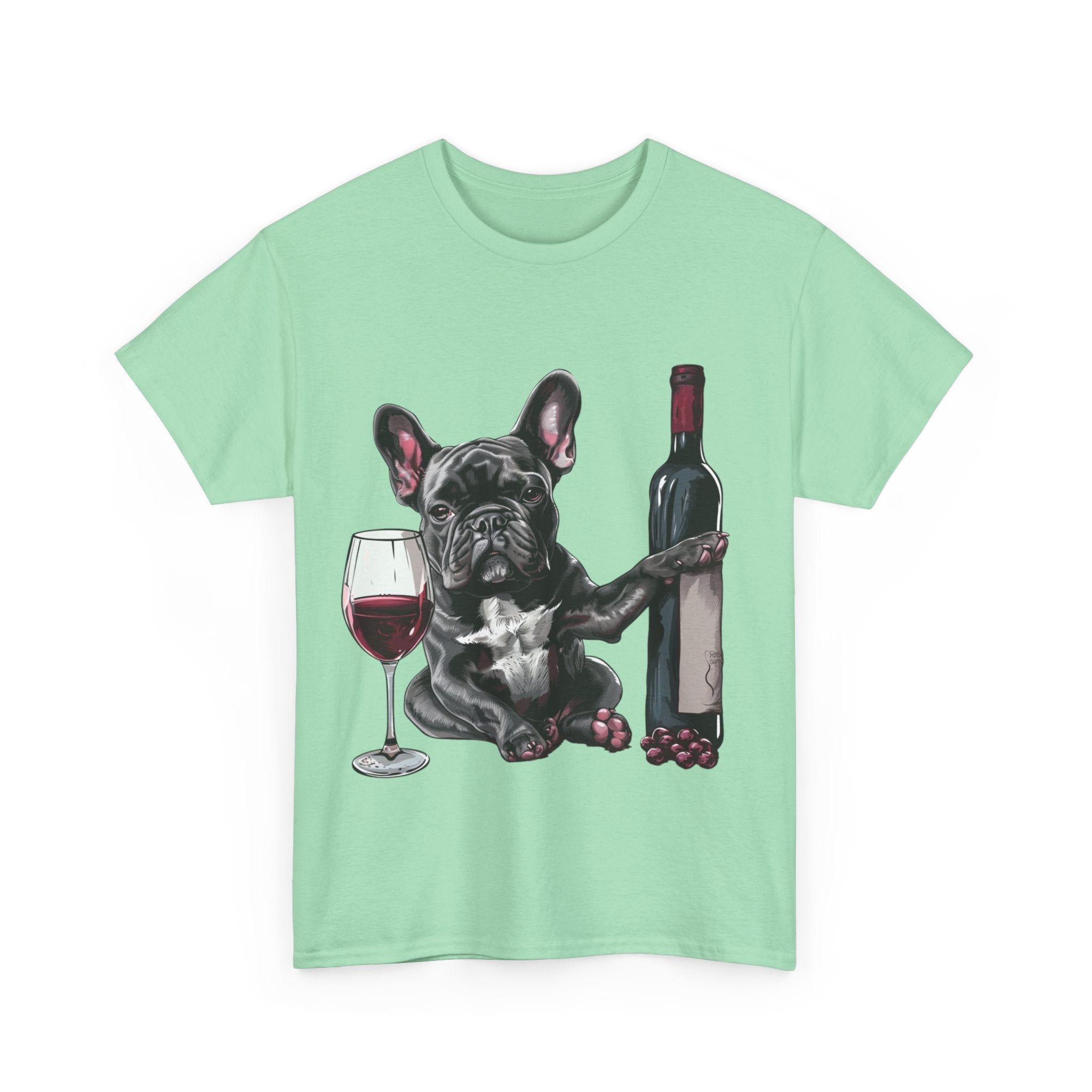 Printify T-Shirt French Bulldog with Wine and Raspberries – Unisex Graphic Tee