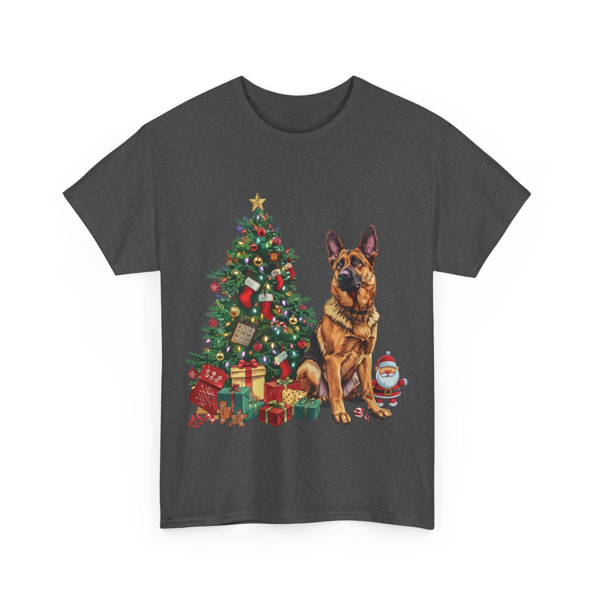 Printify T-Shirt German Shepherd Christmas Tree with Santa and Gifts – Festive Holiday Dog Art for Christmas