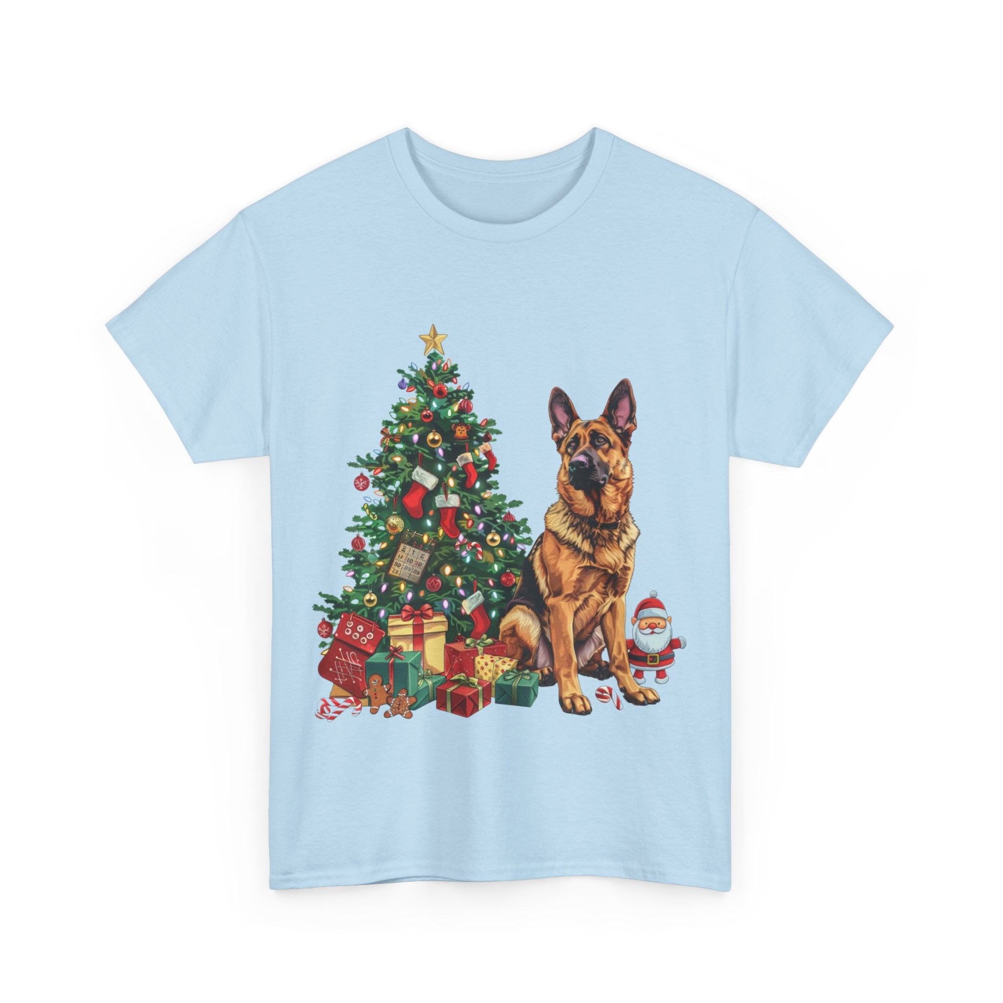 Printify T-Shirt German Shepherd Christmas Tree with Santa and Gifts – Festive Holiday Dog Art for Christmas