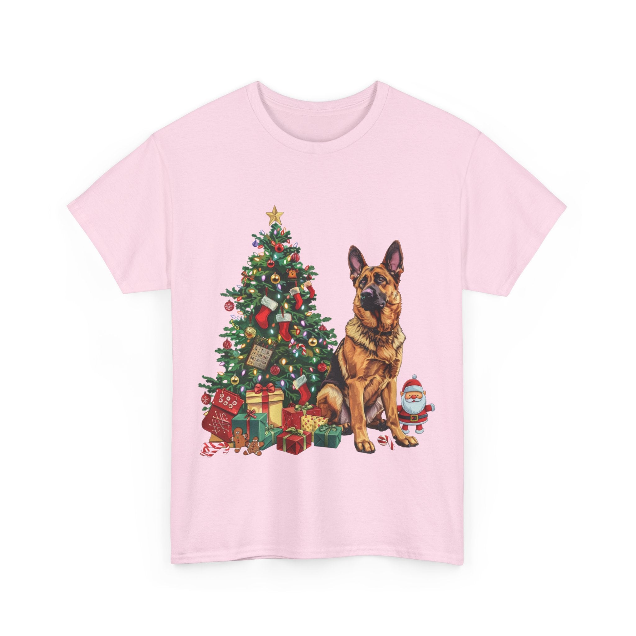 Printify T-Shirt German Shepherd Christmas Tree with Santa and Gifts – Festive Holiday Dog Art for Christmas