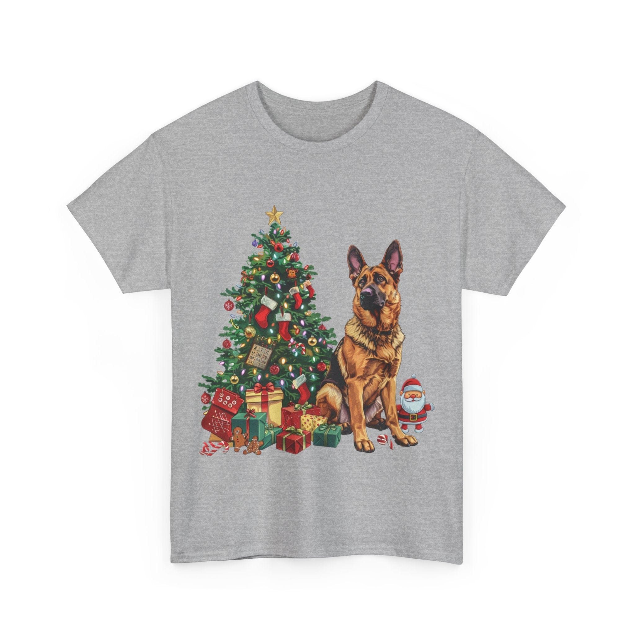 Printify T-Shirt German Shepherd Christmas Tree with Santa and Gifts – Festive Holiday Dog Art for Christmas