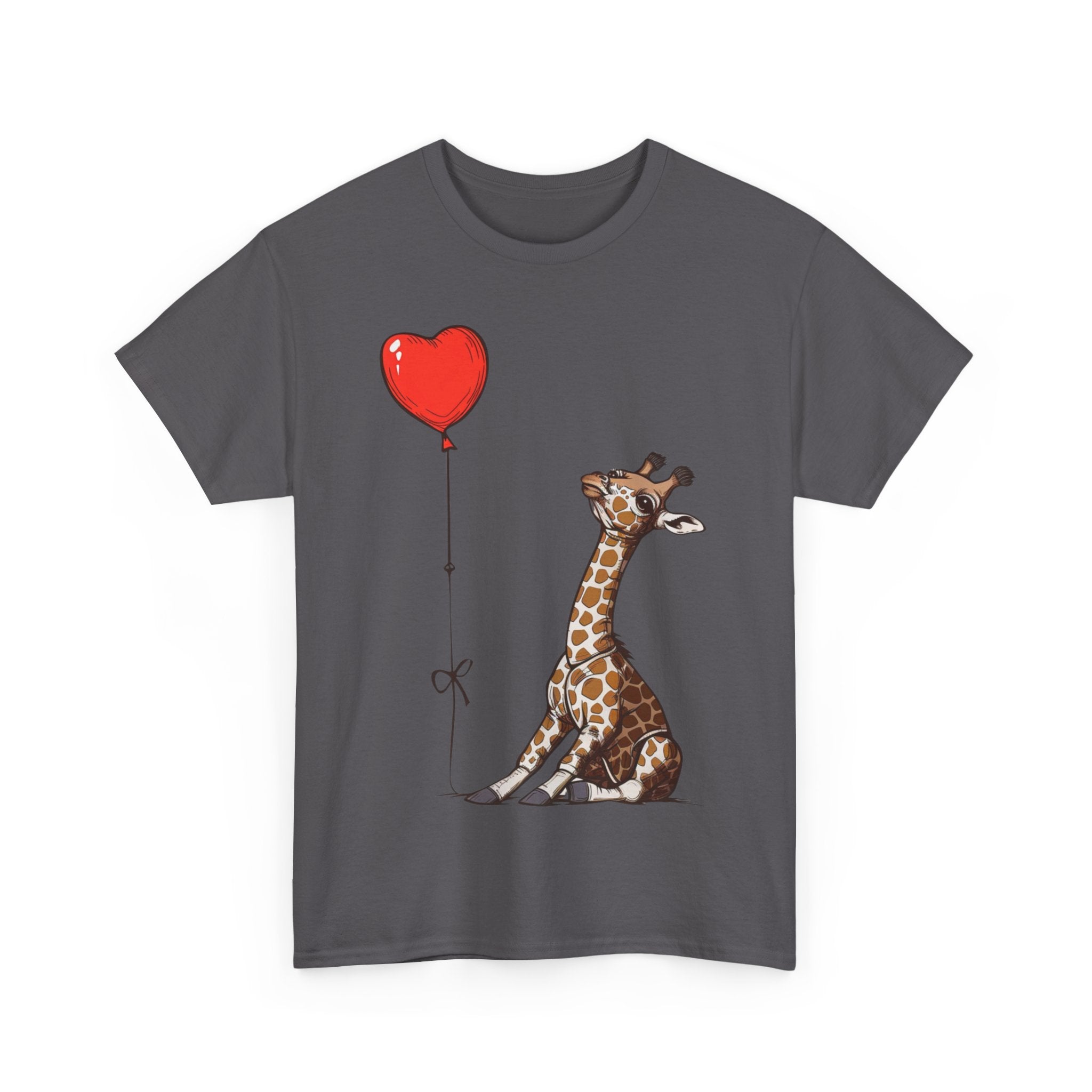 Printify T-Shirt Giraffe Heart Balloon T-Shirt – Cute Animal Lover's Apparel with Heart Balloon Graphic