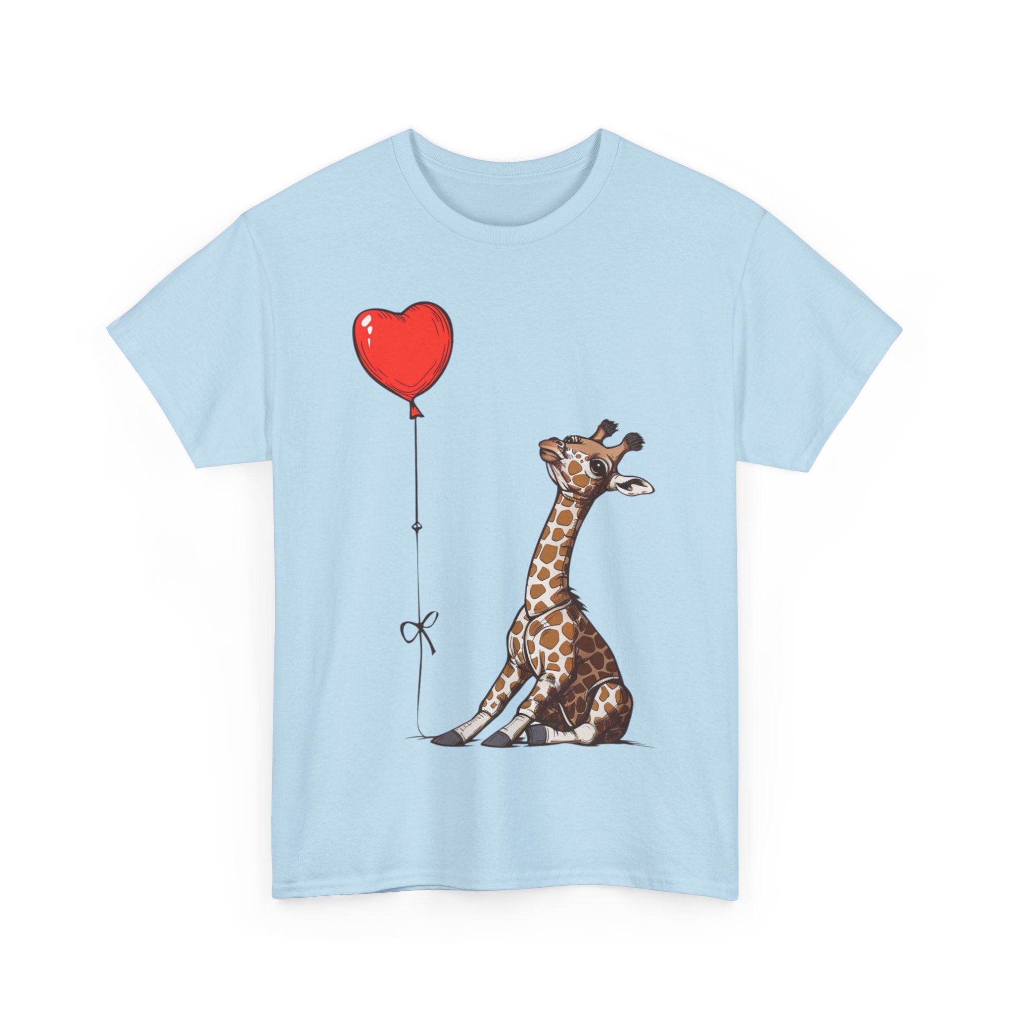 Printify T-Shirt Giraffe Heart Balloon T-Shirt – Cute Animal Lover's Apparel with Heart Balloon Graphic