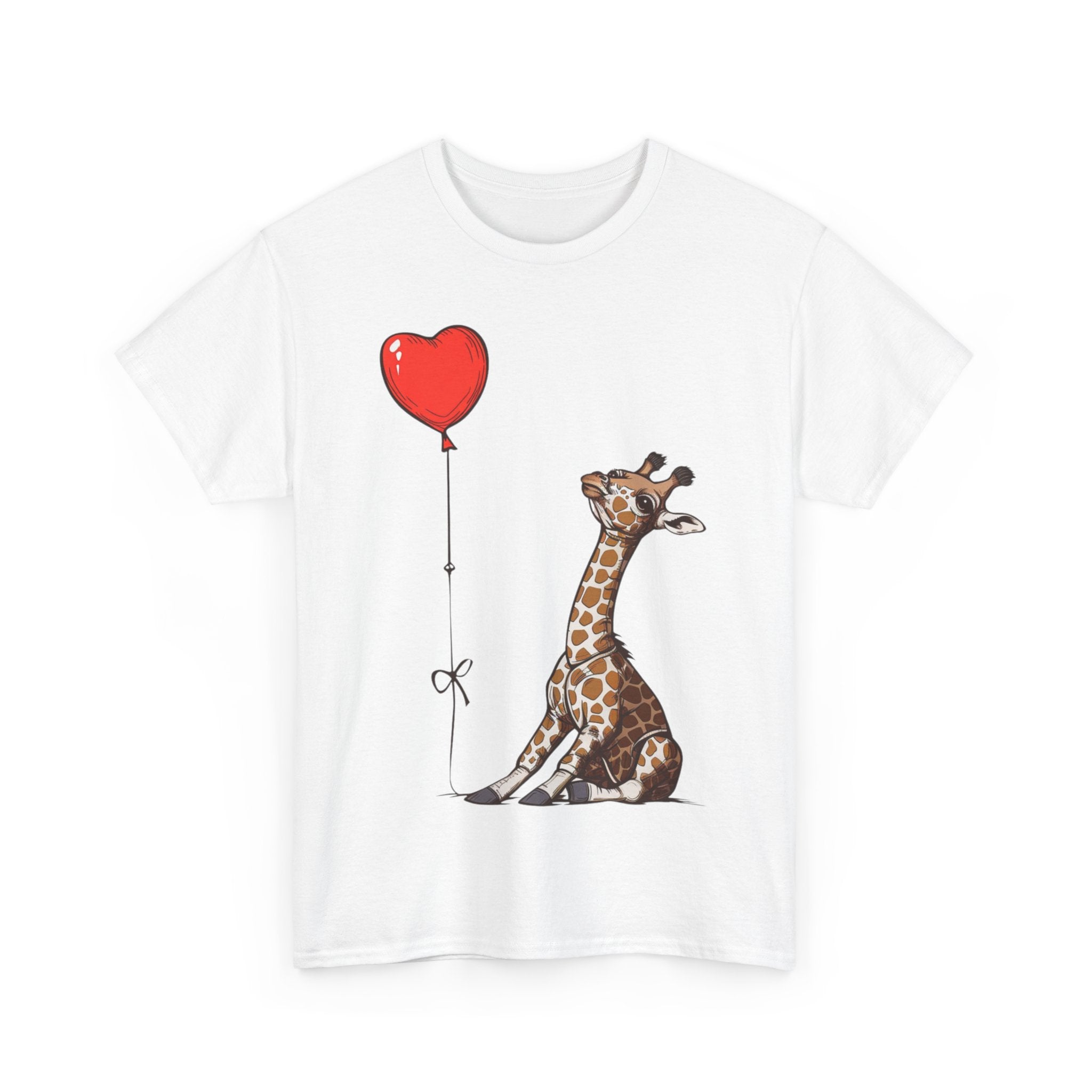 Printify T-Shirt Giraffe Heart Balloon T-Shirt – Cute Animal Lover's Apparel with Heart Balloon Graphic