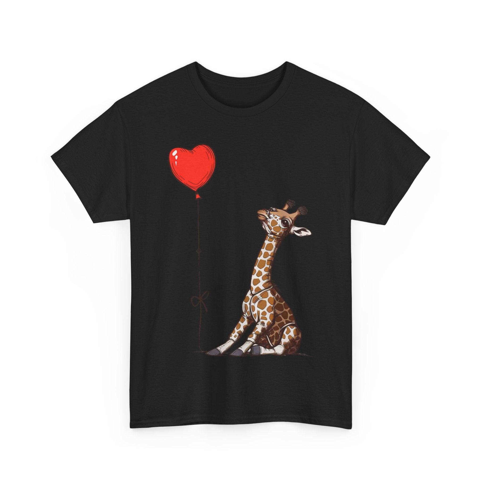 Printify T-Shirt Giraffe Heart Balloon T-Shirt – Cute Animal Lover's Apparel with Heart Balloon Graphic