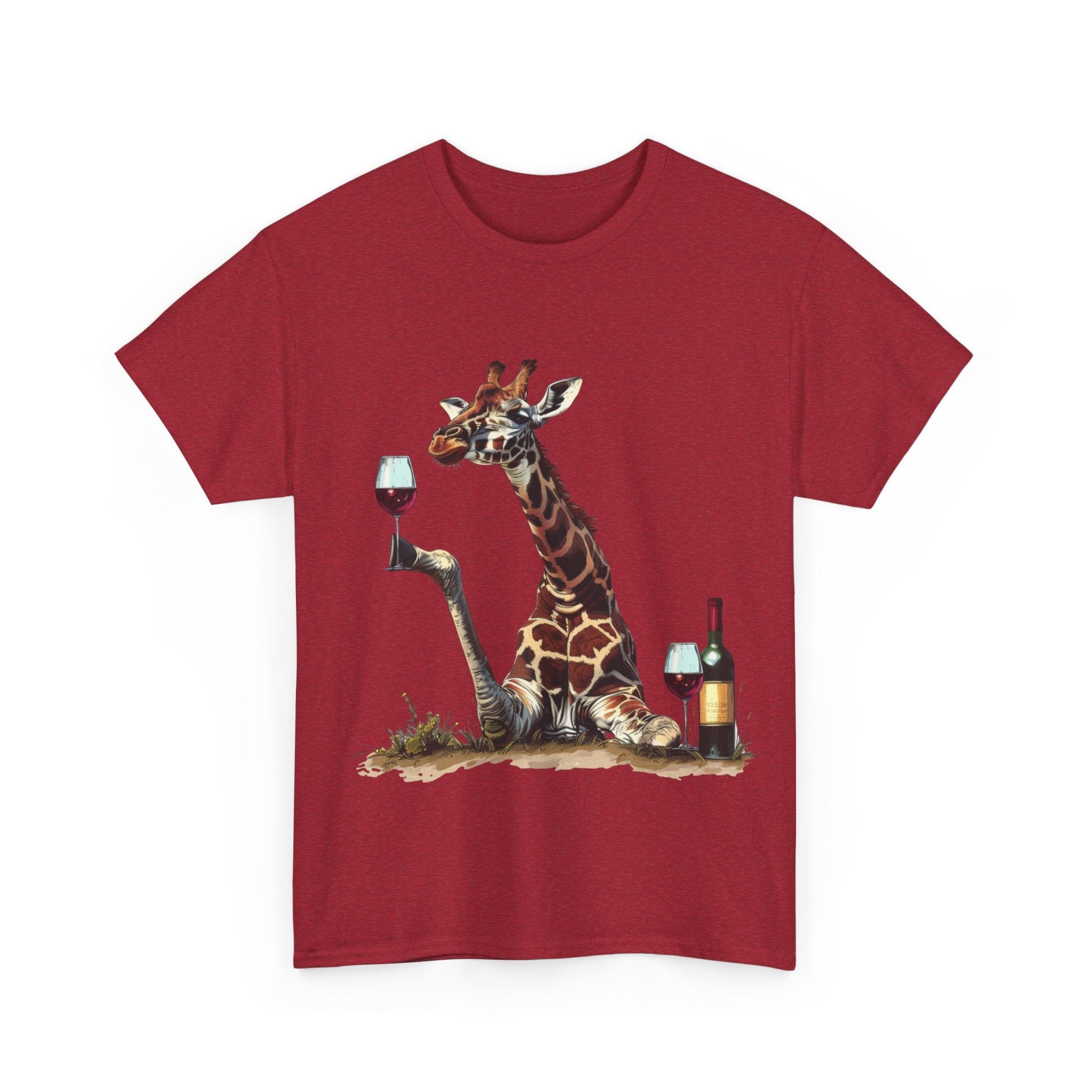 Printify T-Shirt Giraffe Wine Connoisseur Unisex Cotton Tee