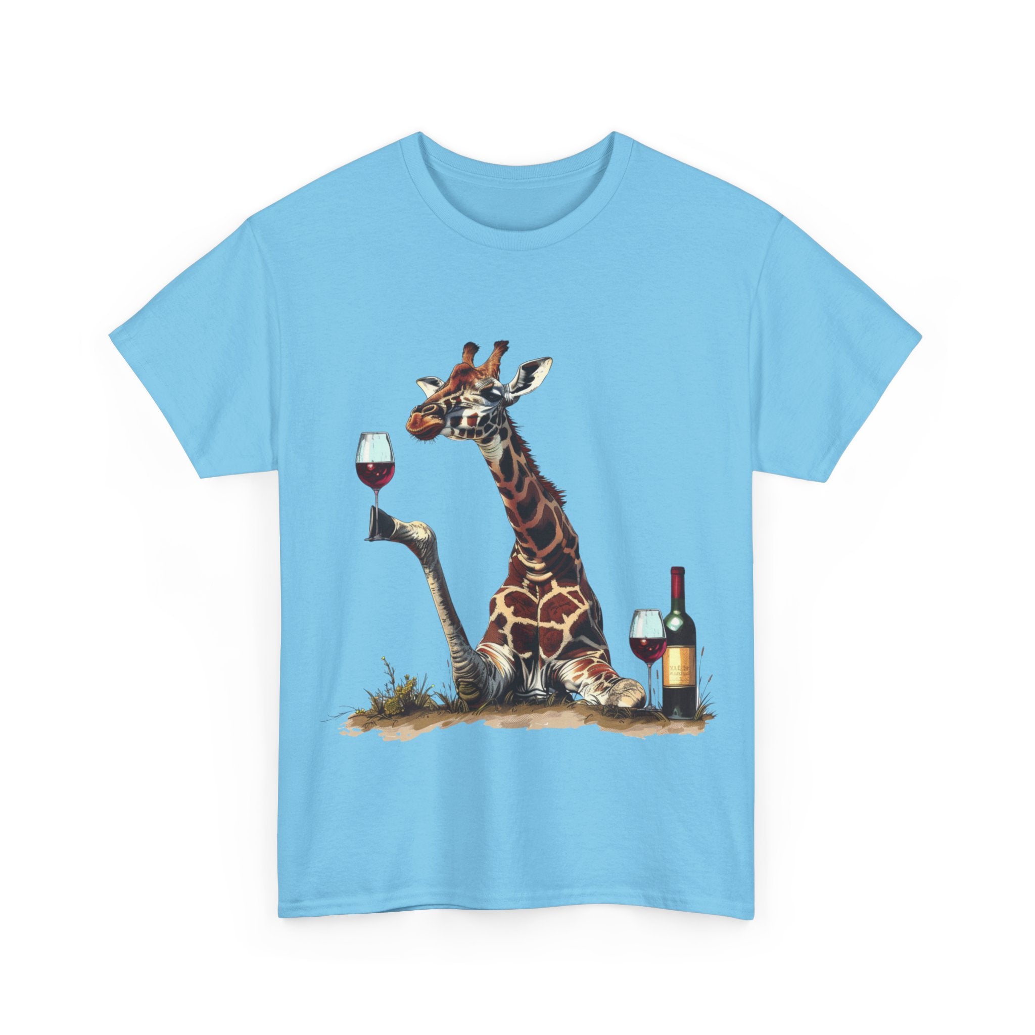 Printify T-Shirt Giraffe Wine Connoisseur Unisex Cotton Tee