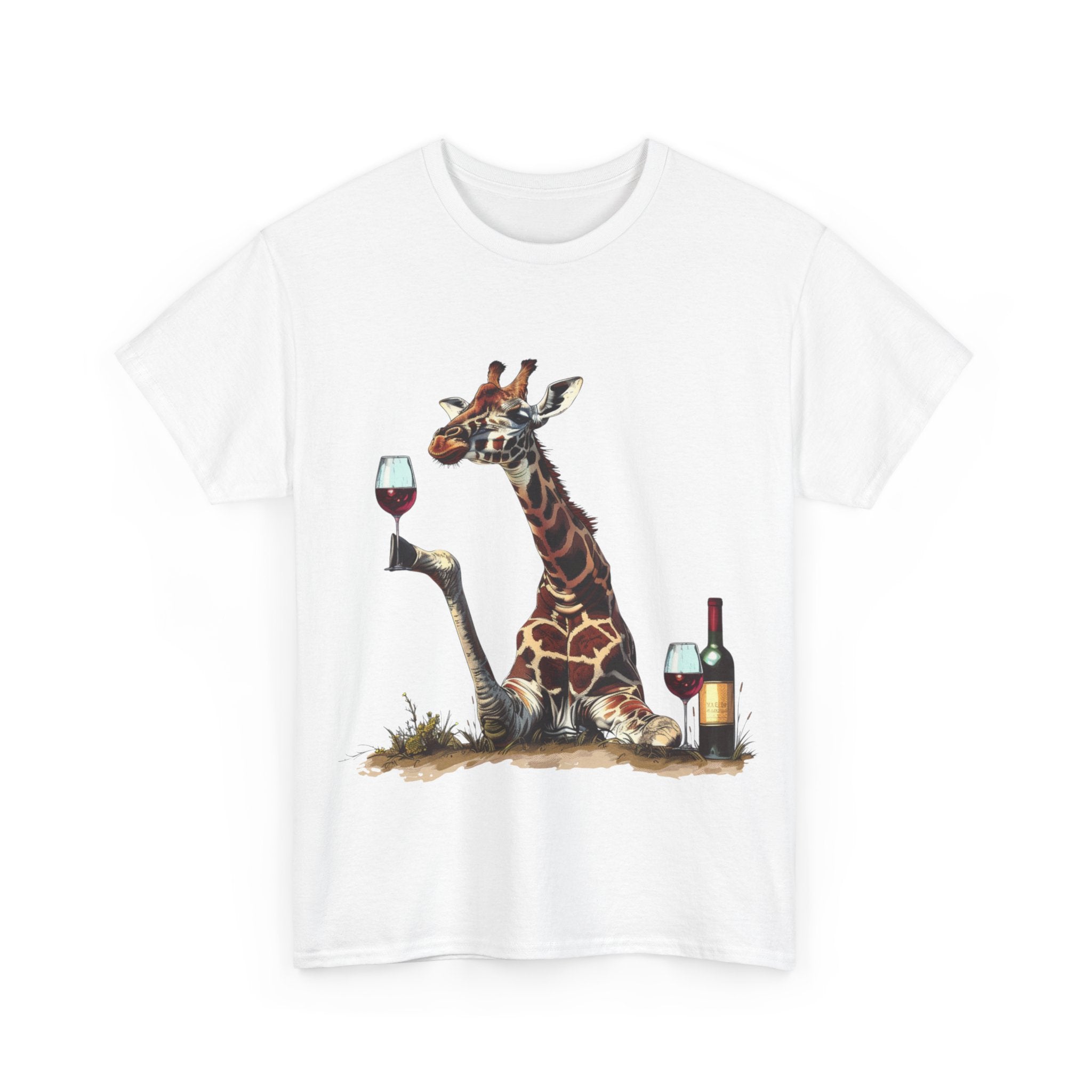 Printify T-Shirt Giraffe Wine Connoisseur Unisex Cotton Tee