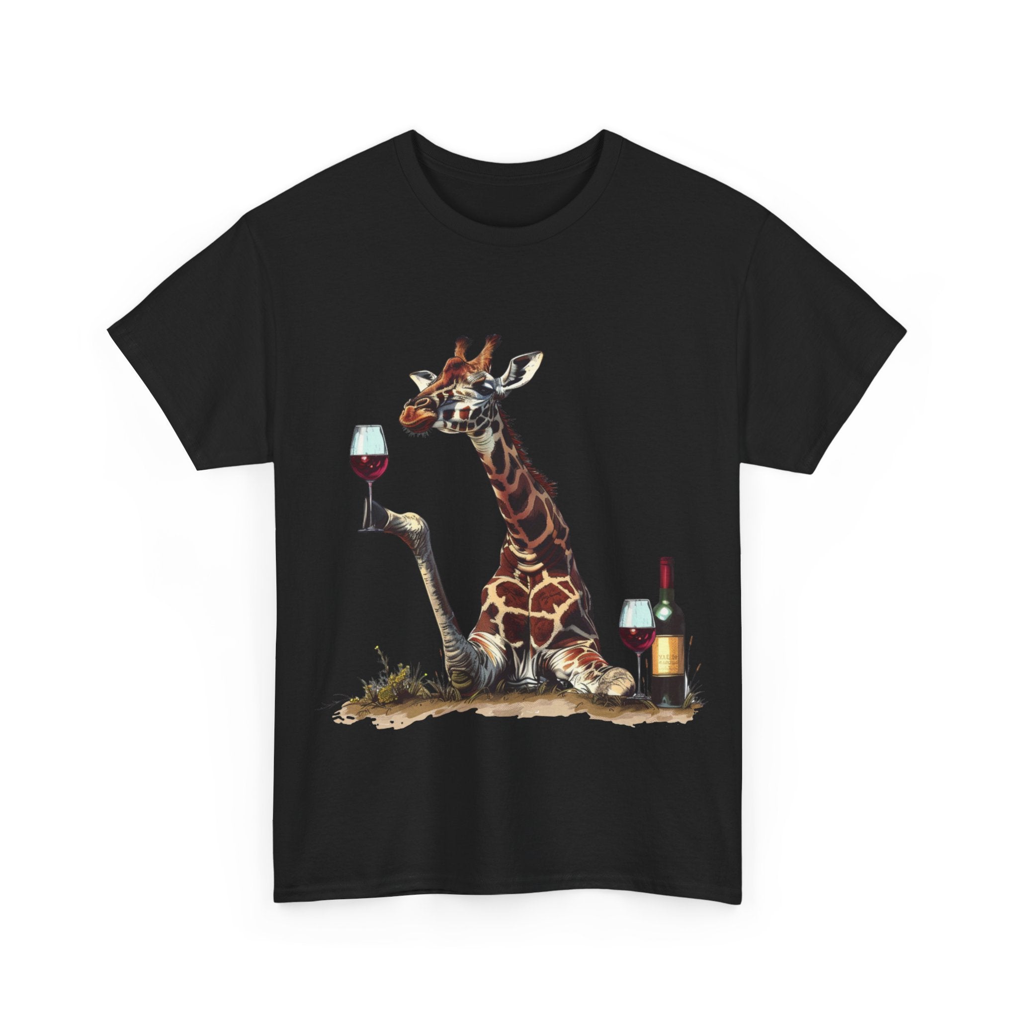 Printify T-Shirt Giraffe Wine Connoisseur Unisex Cotton Tee