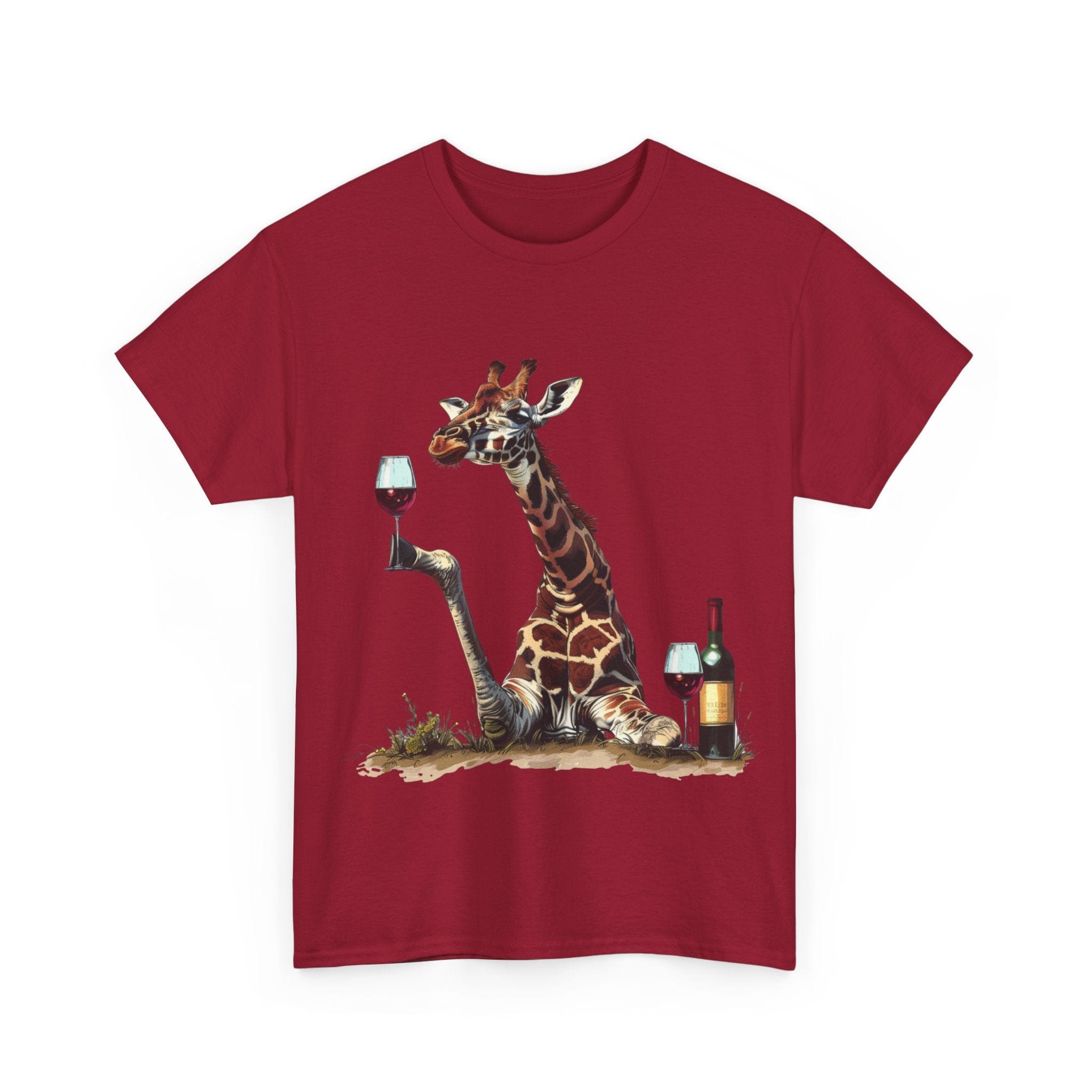 Printify T-Shirt Giraffe Wine Connoisseur Unisex Cotton Tee