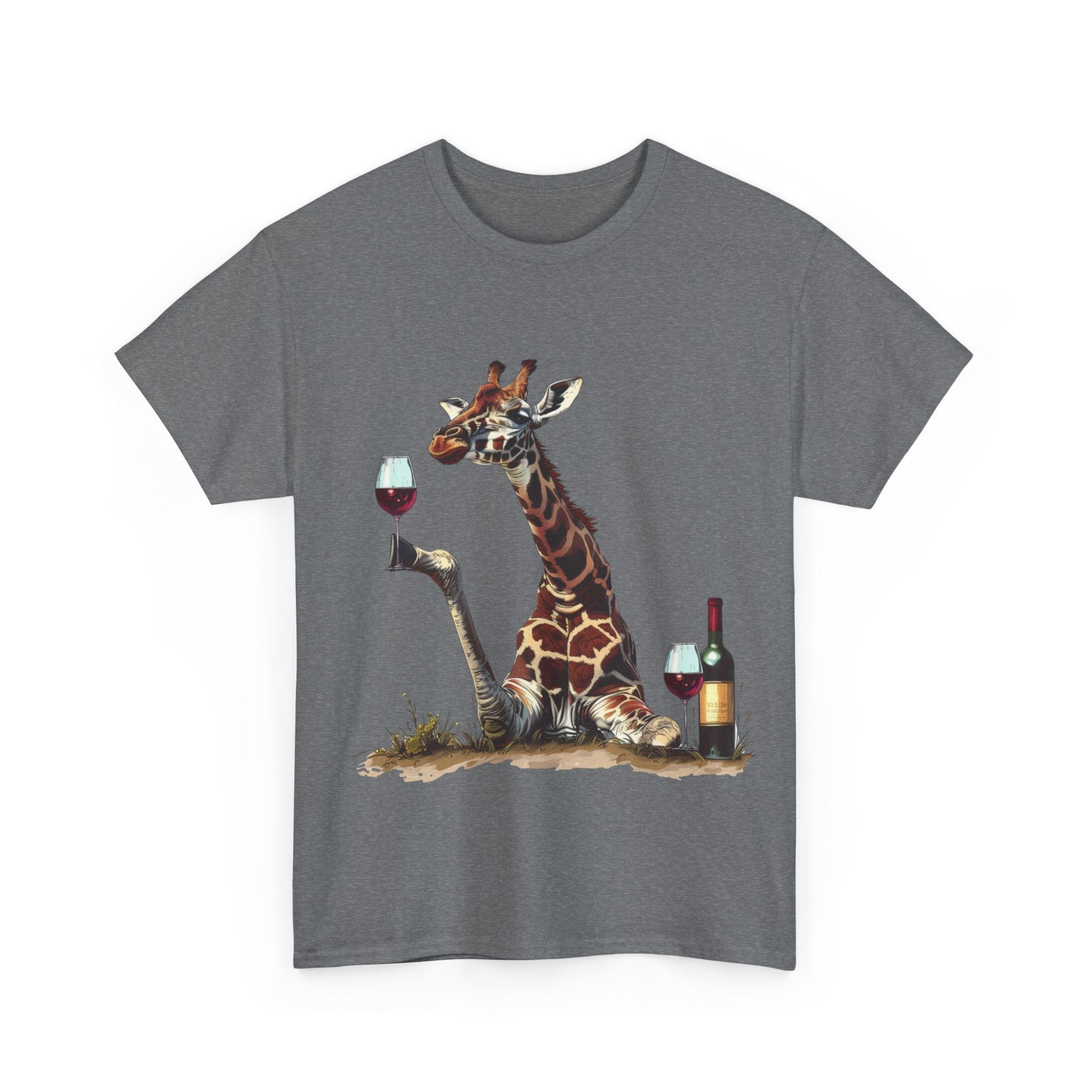 Printify T-Shirt Giraffe Wine Connoisseur Unisex Cotton Tee