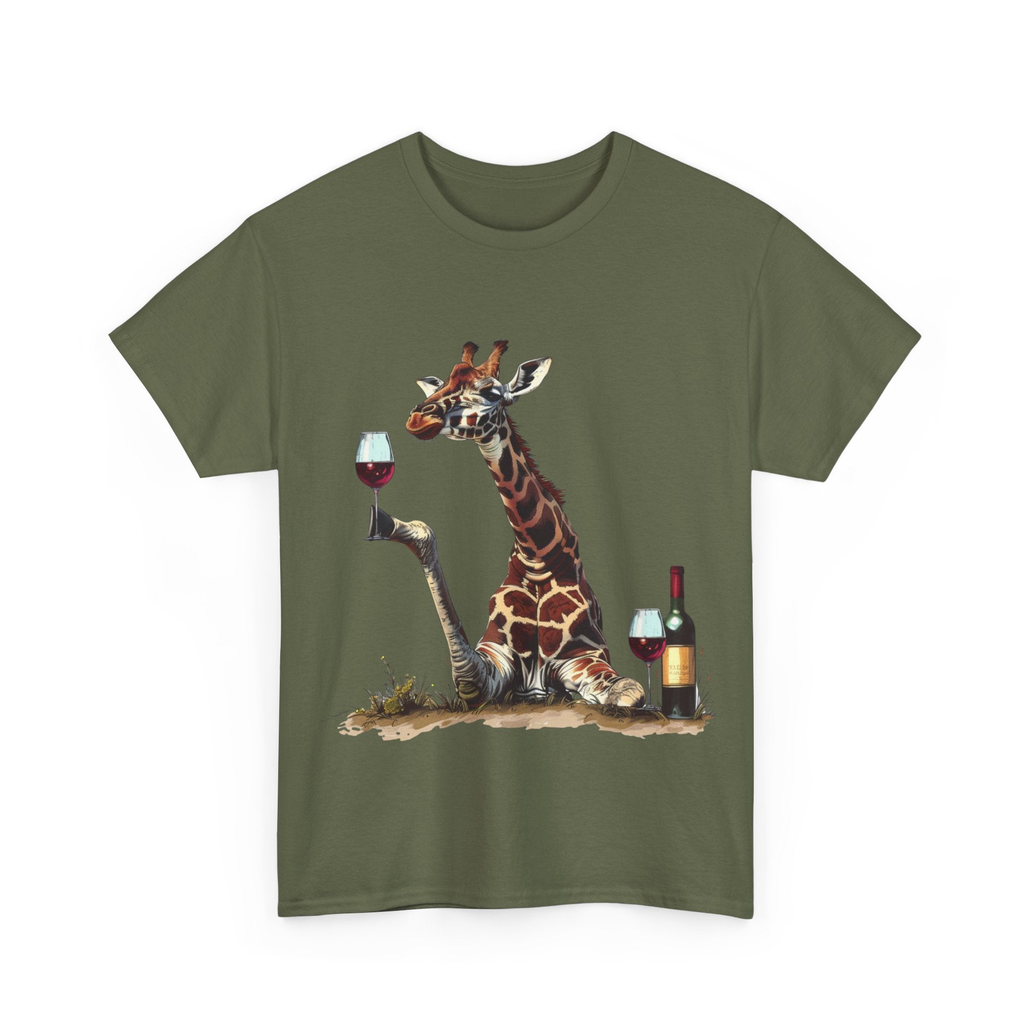 Printify T-Shirt Giraffe Wine Connoisseur Unisex Cotton Tee