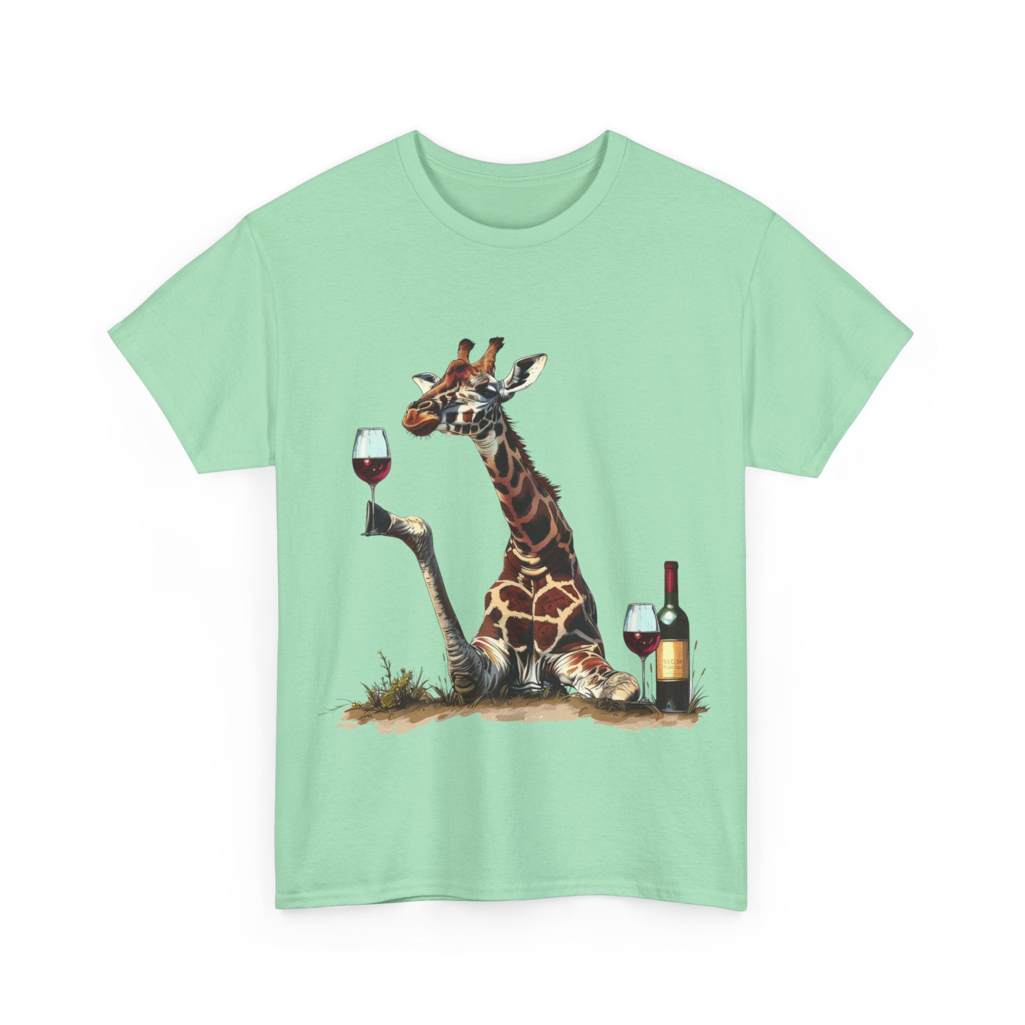 Printify T-Shirt Giraffe Wine Connoisseur Unisex Cotton Tee