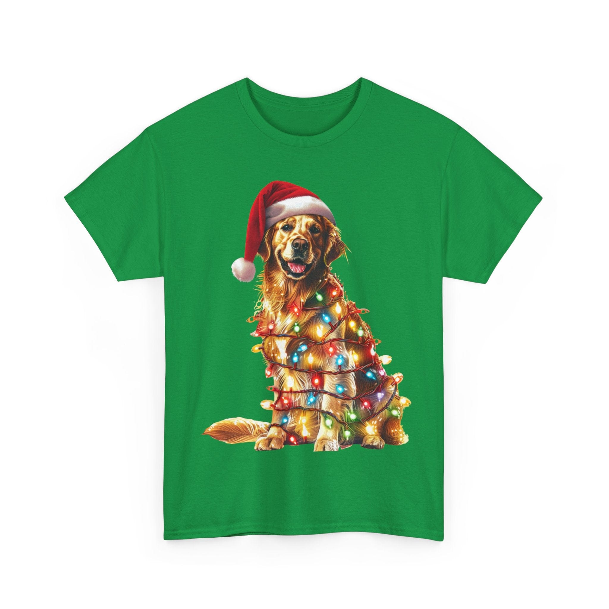 Printify T-Shirt Golden Retriever Christmas Lights Unisex Heavy Cotton Tee