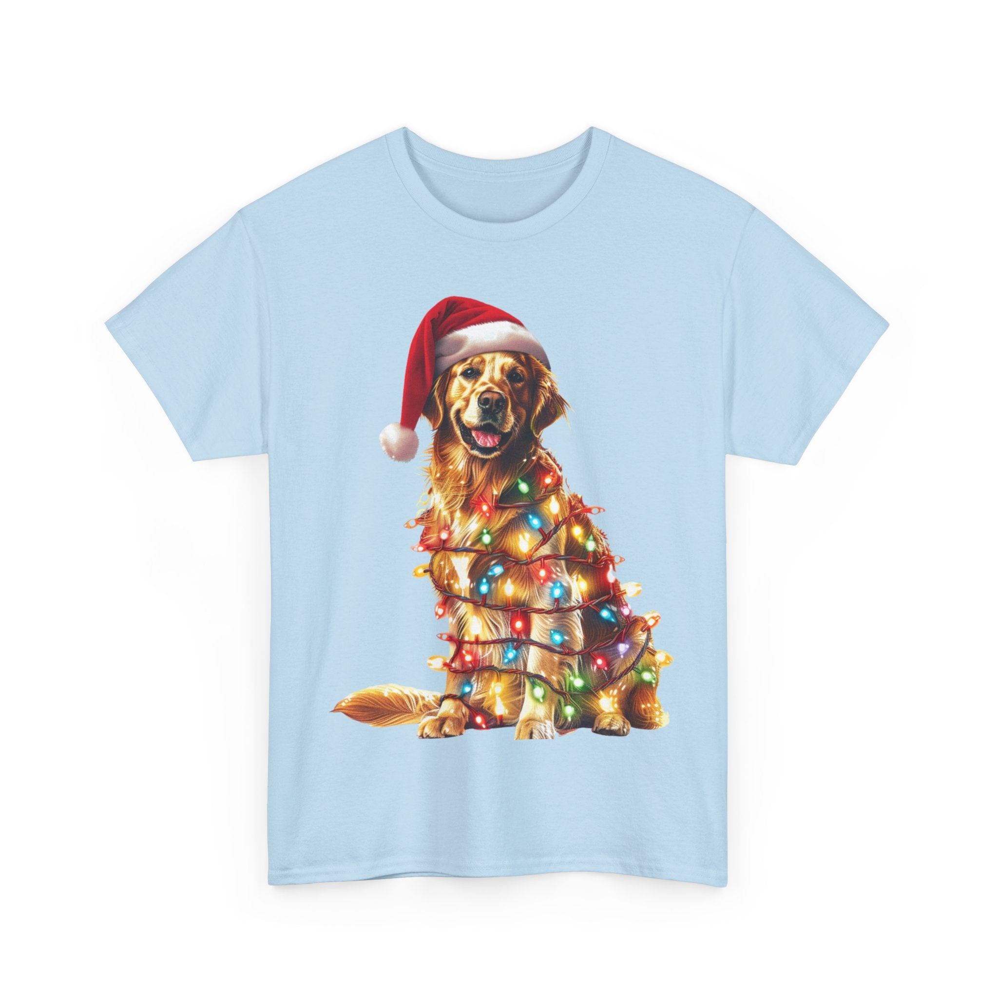 Printify T-Shirt Golden Retriever Christmas Lights Unisex Heavy Cotton Tee