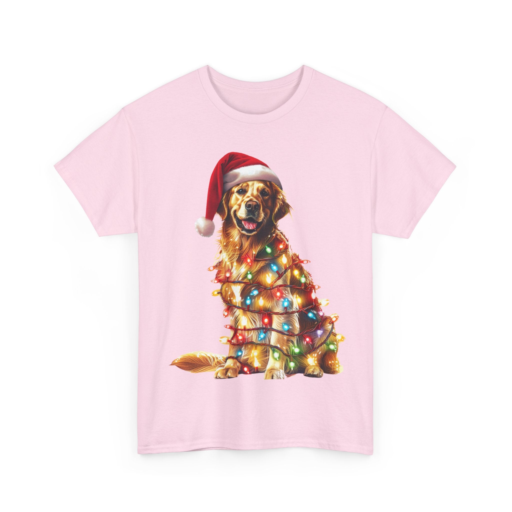 Printify T-Shirt Golden Retriever Christmas Lights Unisex Heavy Cotton Tee