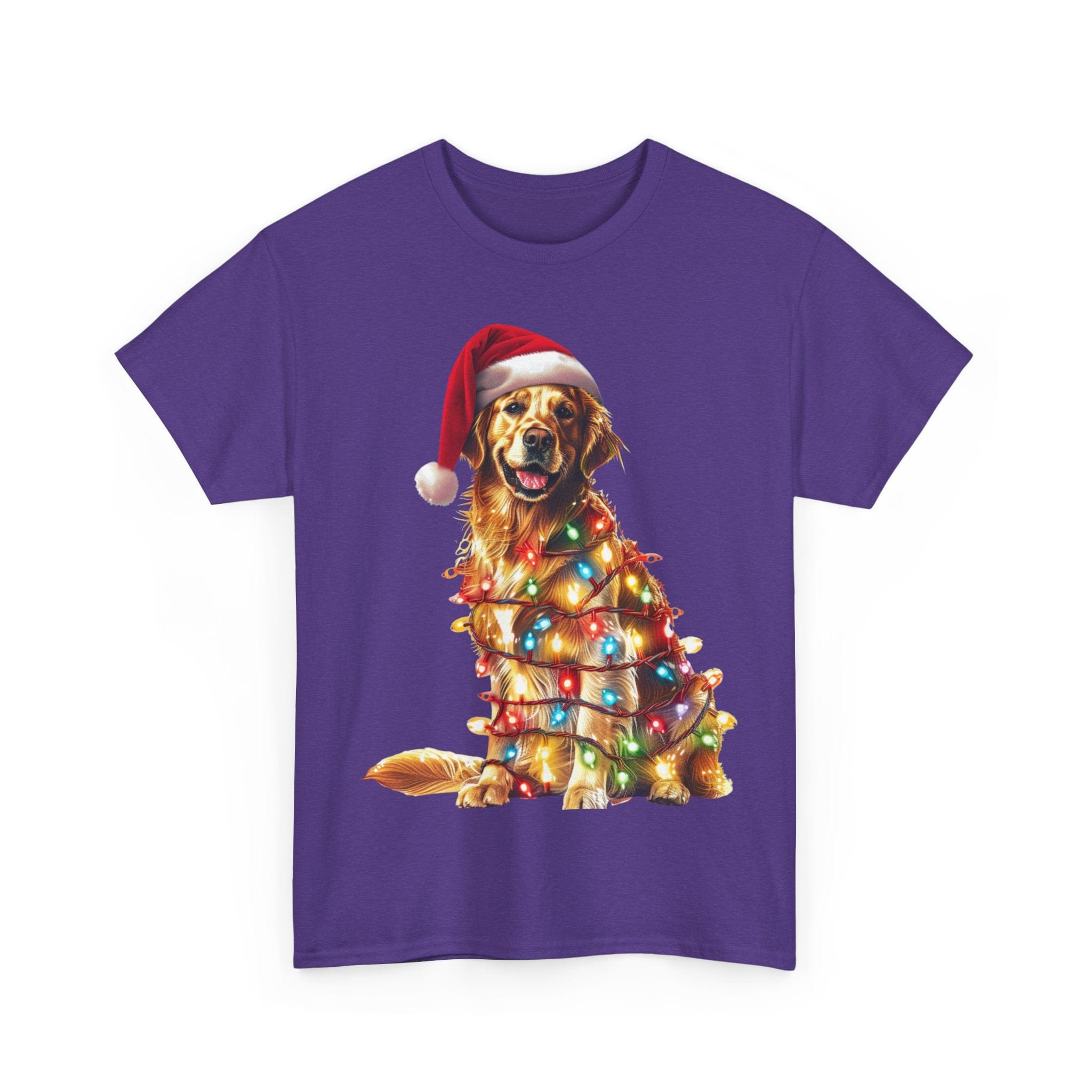 Printify T-Shirt Golden Retriever Christmas Lights Unisex Heavy Cotton Tee