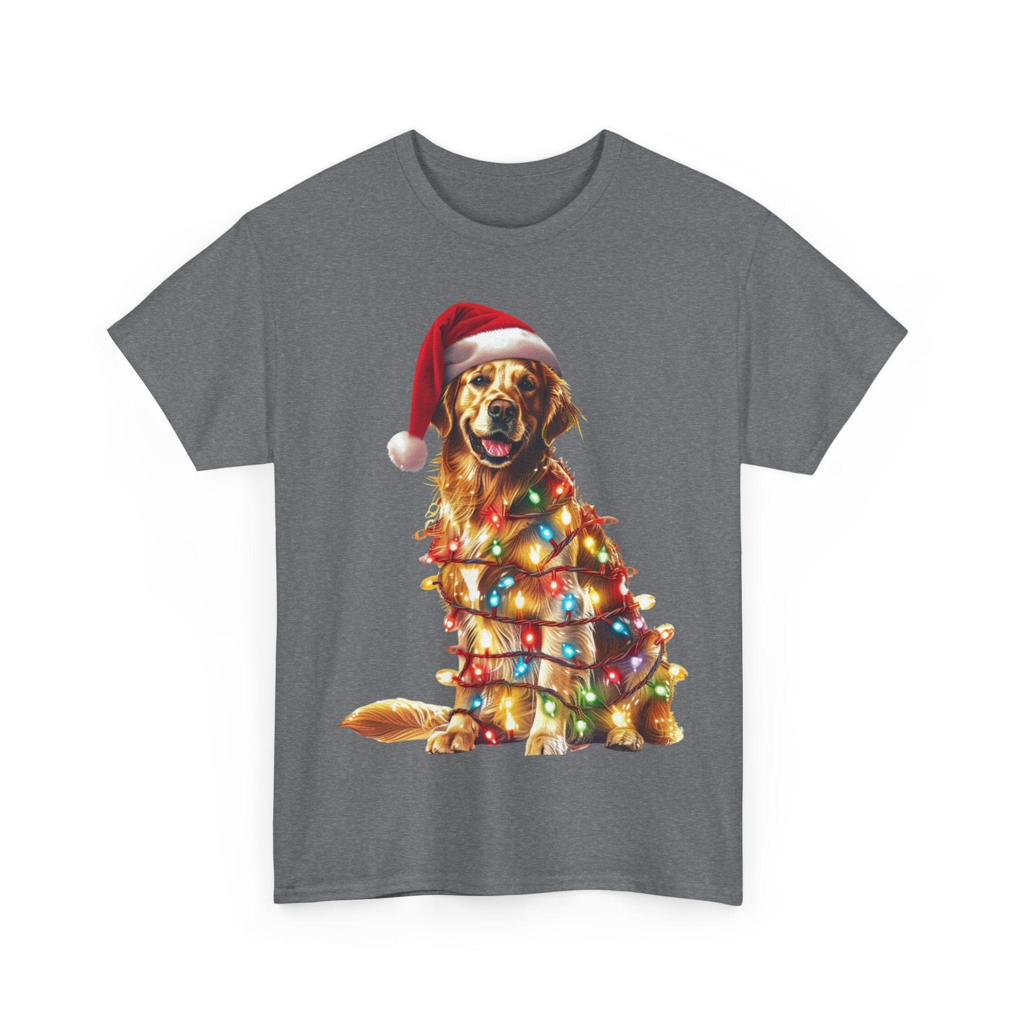 Printify T-Shirt Golden Retriever Christmas Lights Unisex Heavy Cotton Tee