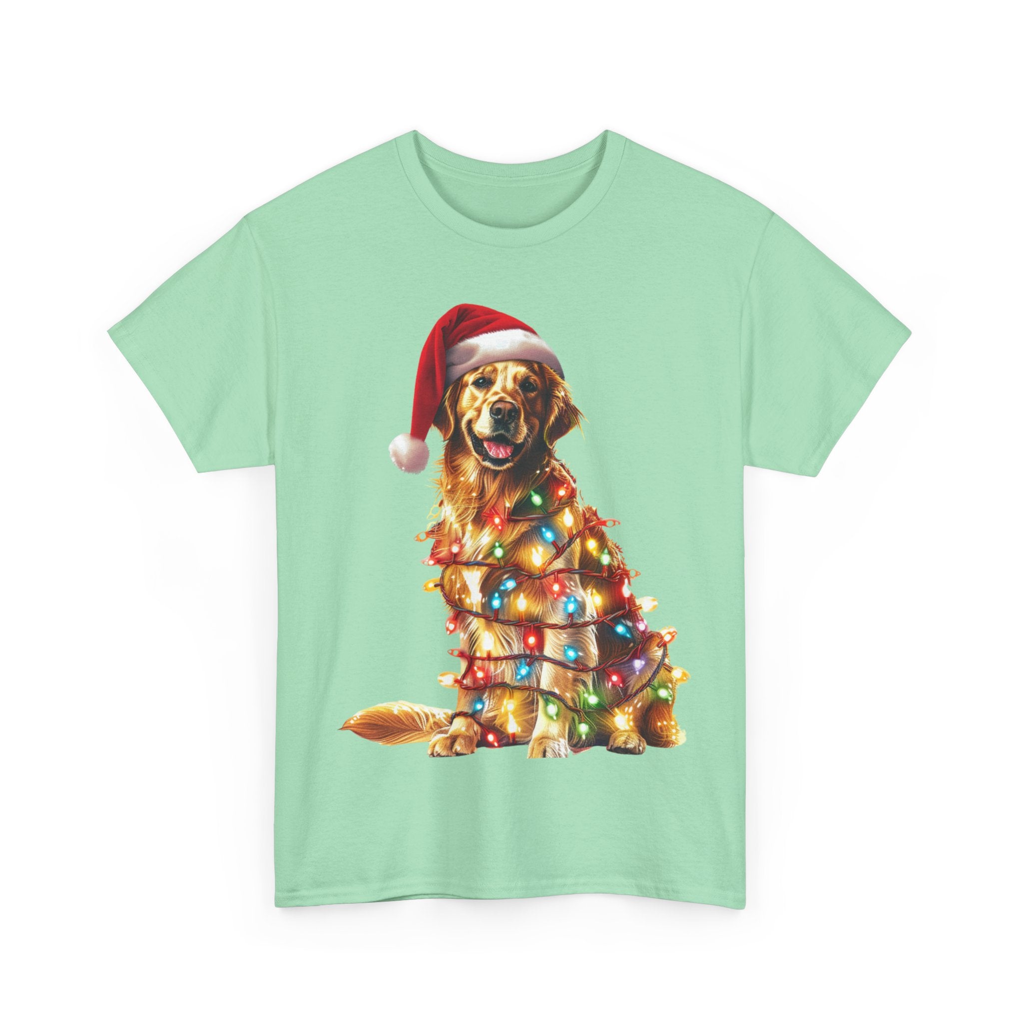 Printify T-Shirt Golden Retriever Christmas Lights Unisex Heavy Cotton Tee