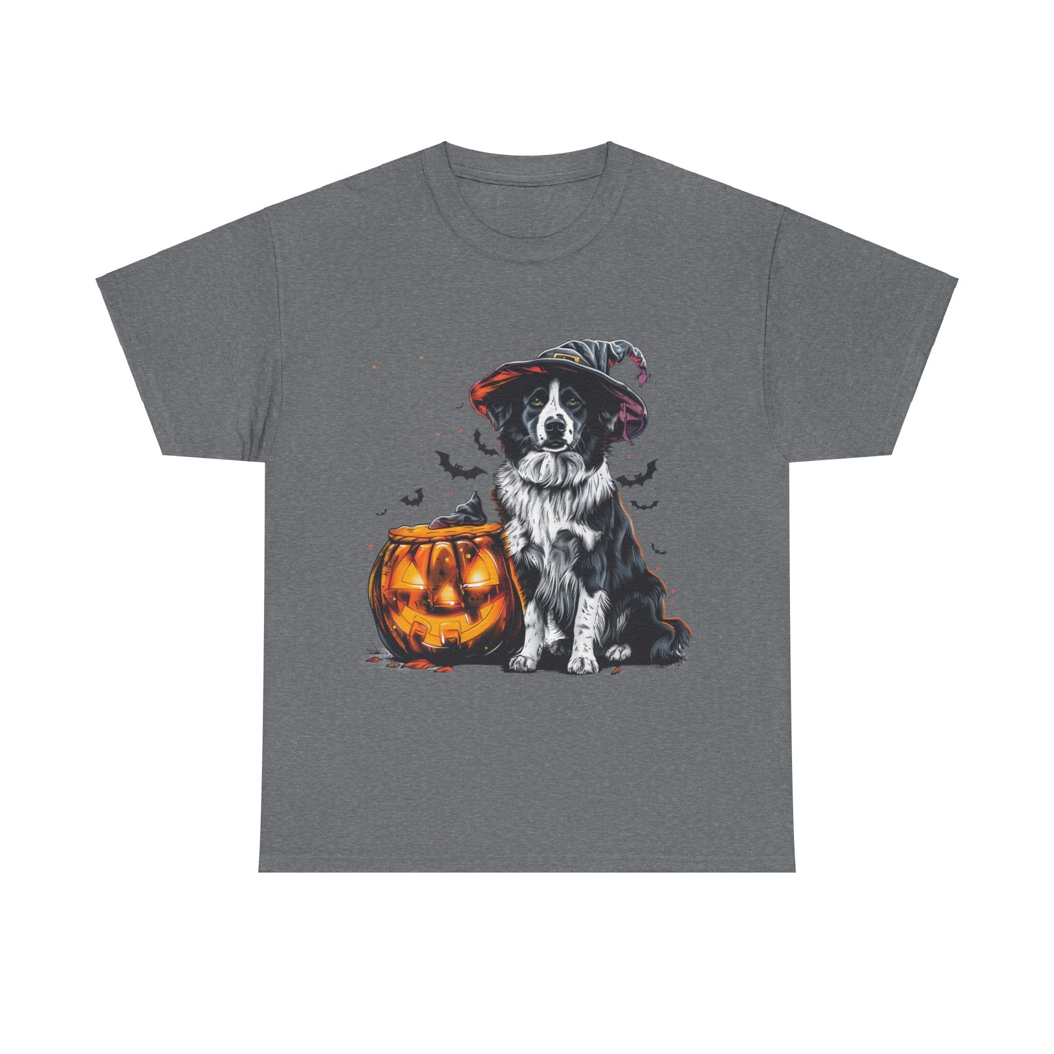 Printify T-Shirt Graphite Heather / S Border Collie Halloween Witch Hat Tee – Unisex Cotton Shirt