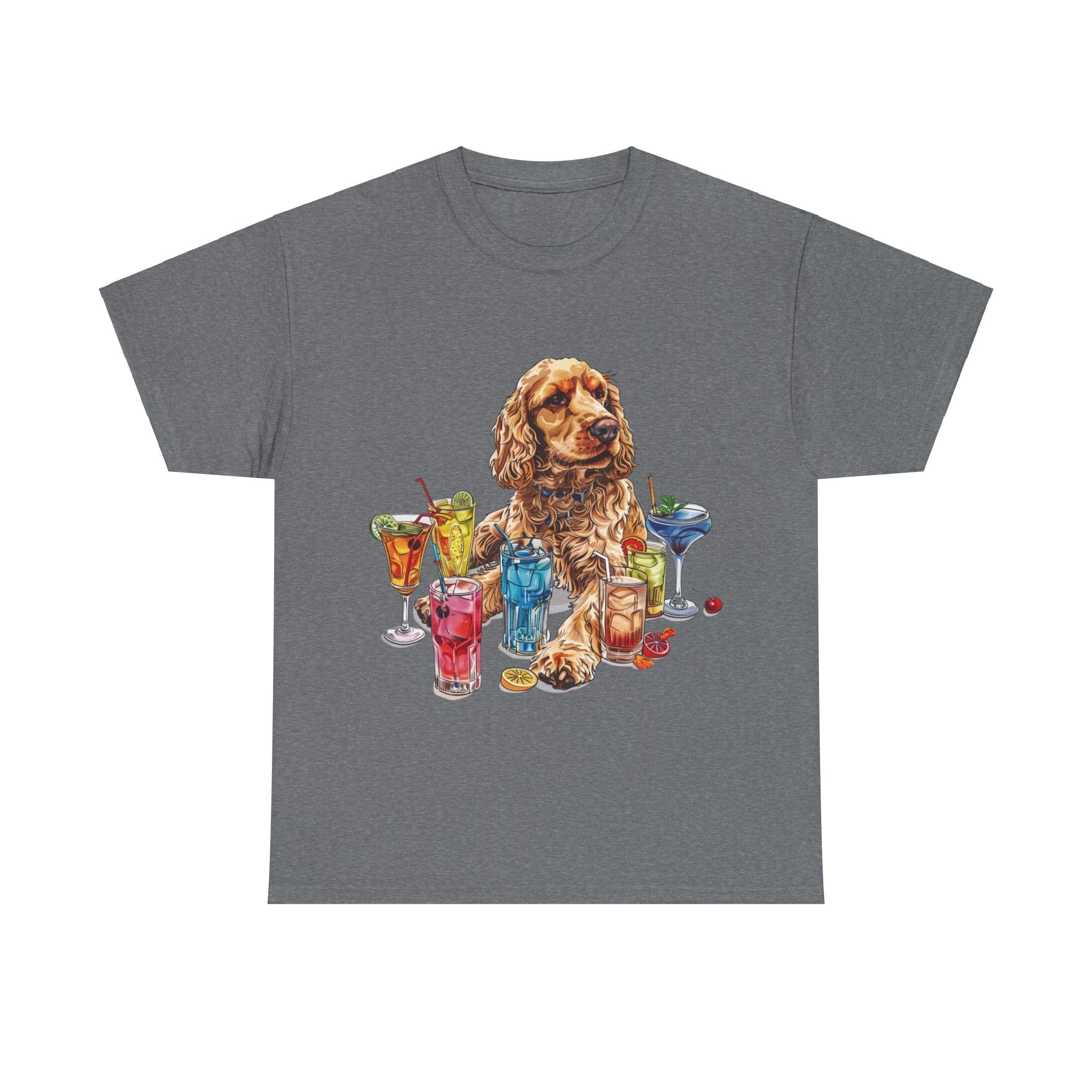 Printify T-Shirt Graphite Heather / S Charming Cocker Spaniel with Refreshing Cocktails – A Splash of Fun