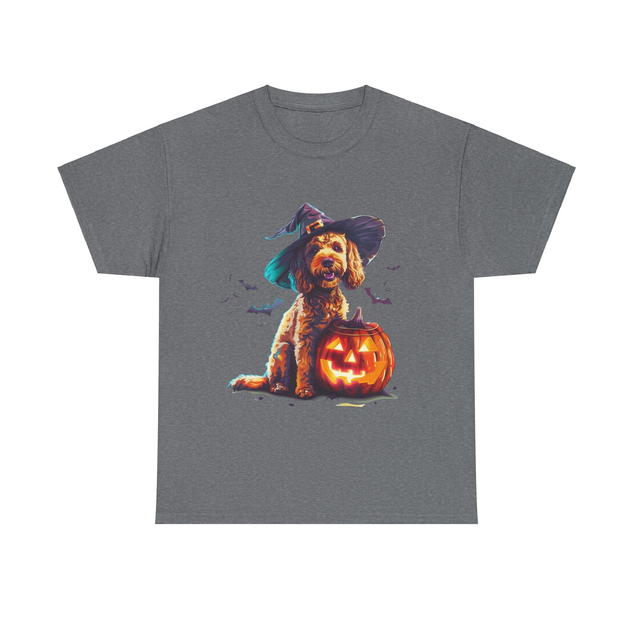 Printify T-Shirt Graphite Heather / S Cockapoo in Witch Hat Halloween Tee – Unisex Cotton Shirt