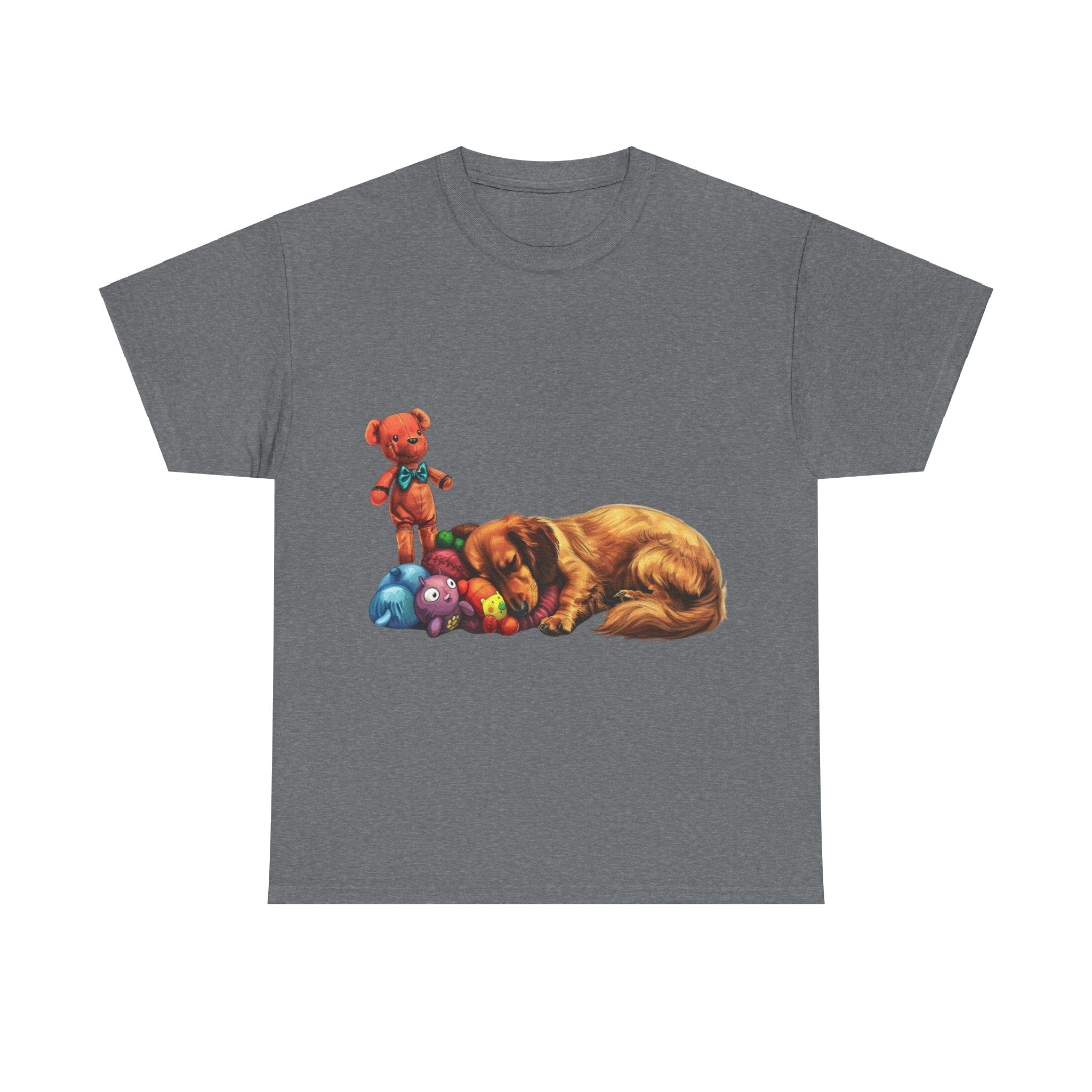 Printify T-Shirt Graphite Heather / S Cozy Sleeping Dachshund with Toys – Adorable Design for Pet Lovers