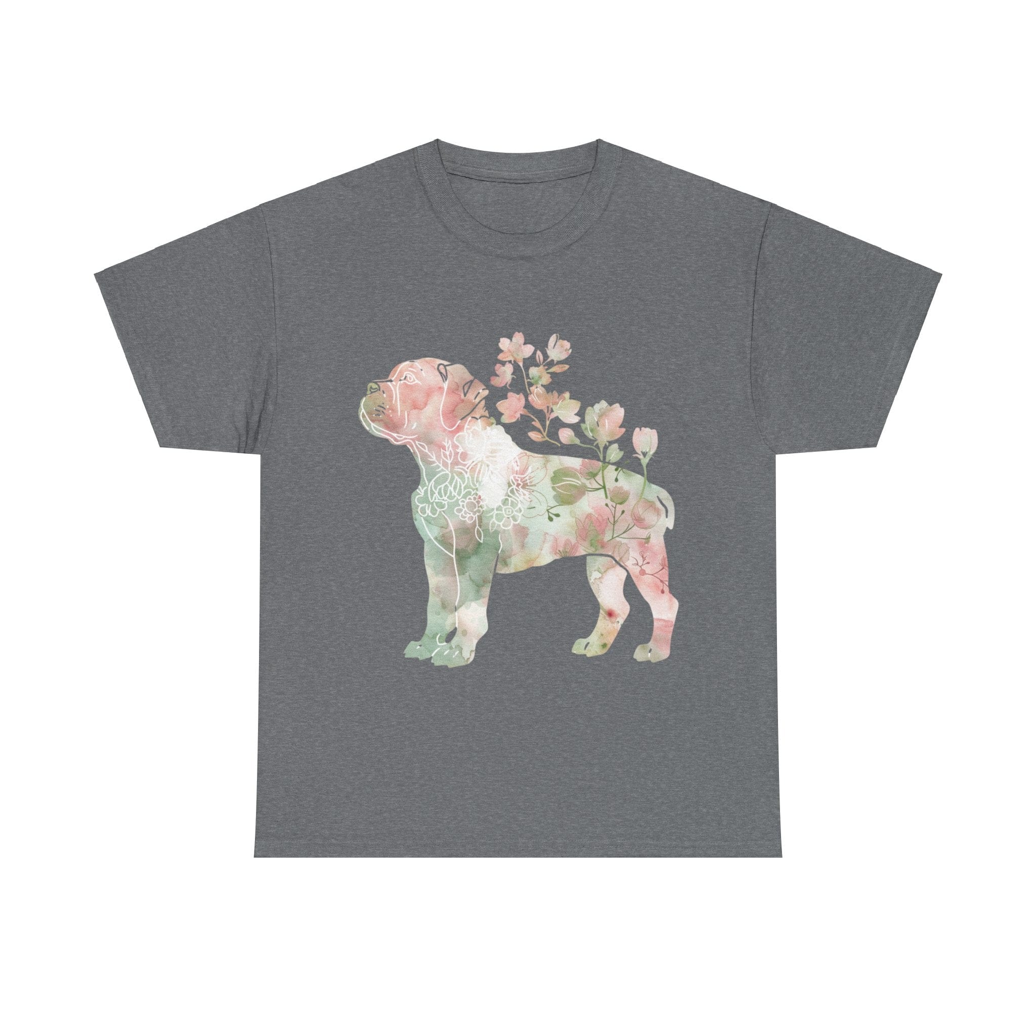 Printify T-Shirt Graphite Heather / S Floral Boxer Puppy Unisex Heavy Cotton Tee